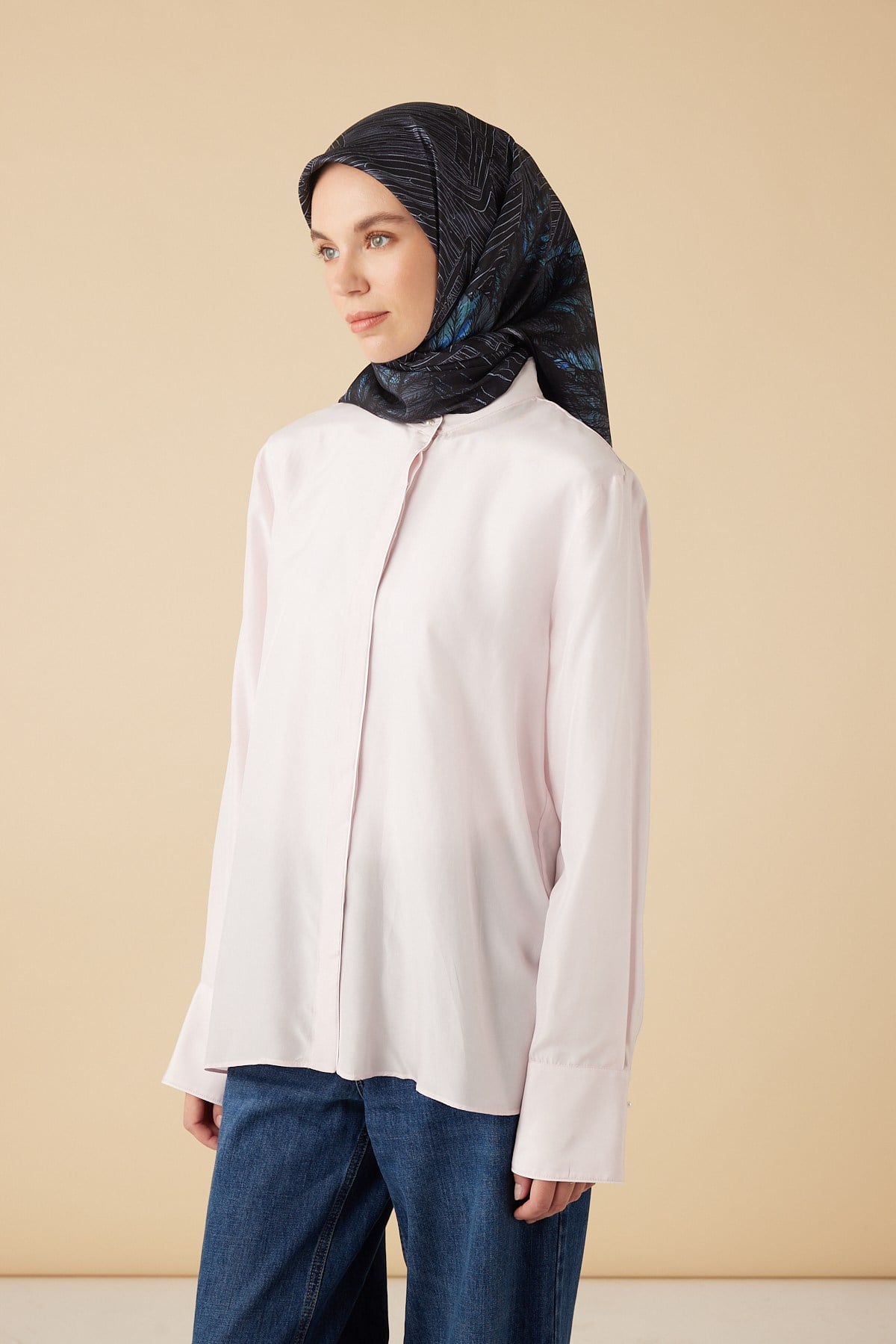 RAVZA MULBERRY İPEK EŞARP 90*90 CM - LACİVERT