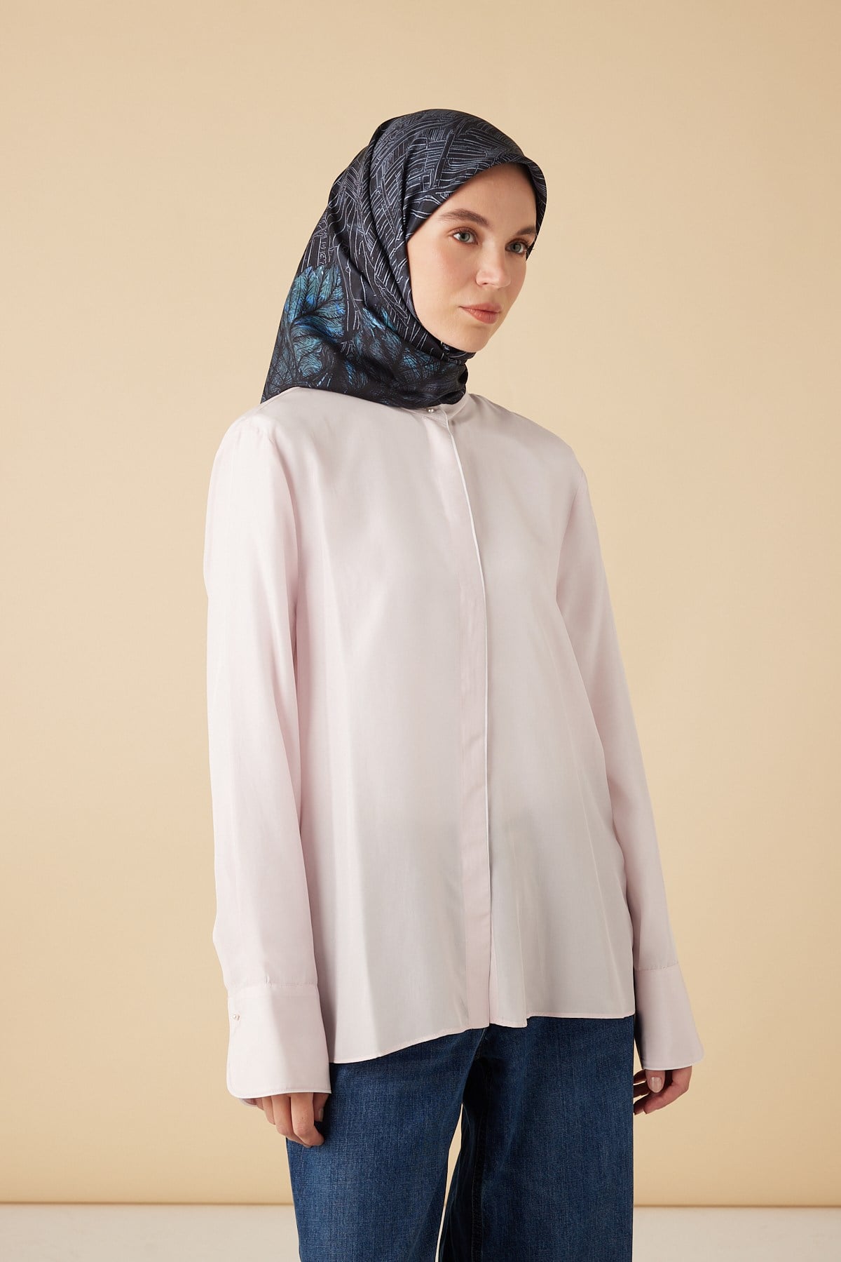 RAVZA MULBERRY İPEK EŞARP 90*90 CM - LACİVERT