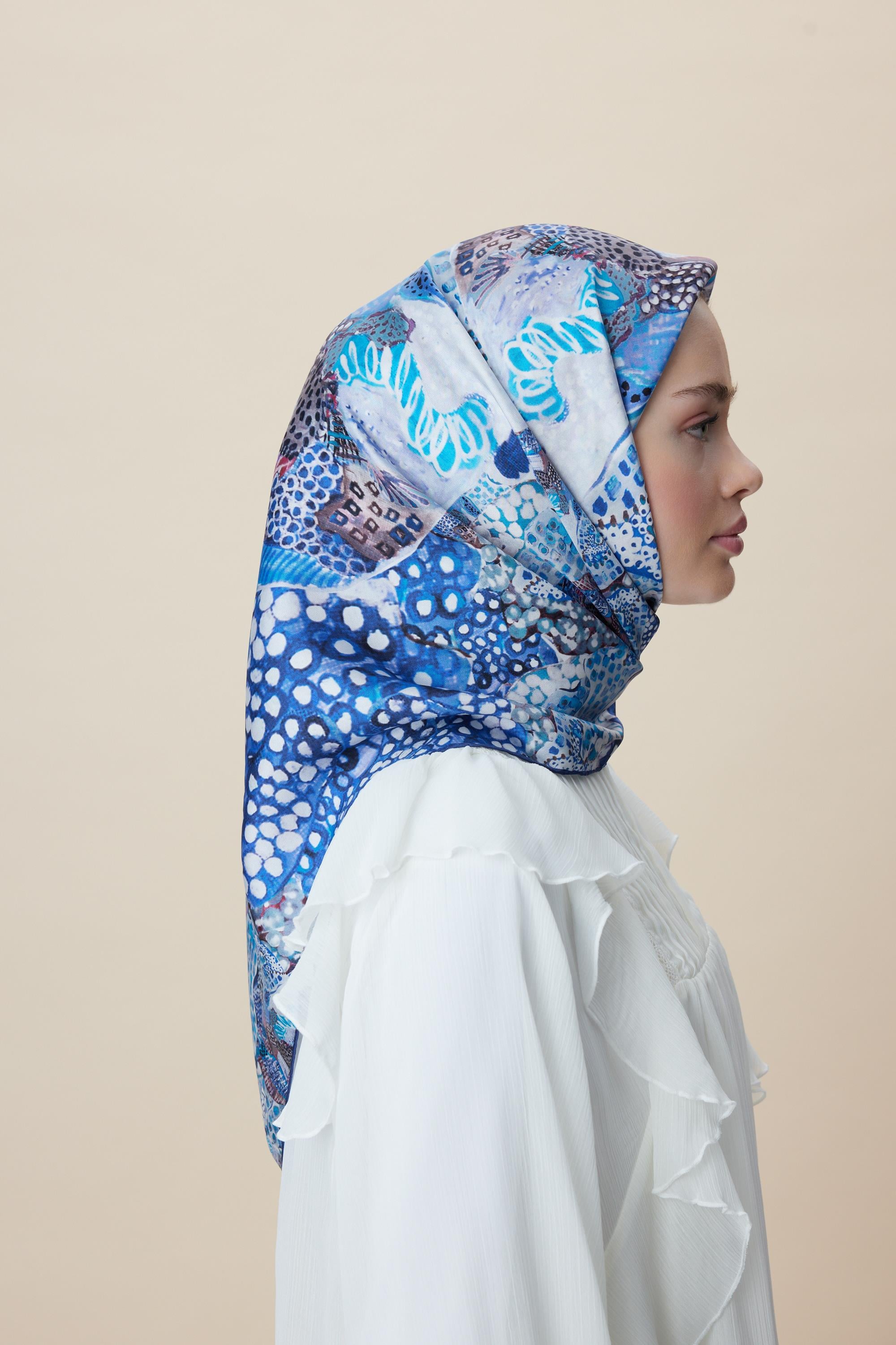 RENGİN TİVİL İPEK EŞARP 90*90 CM - LACİVERT