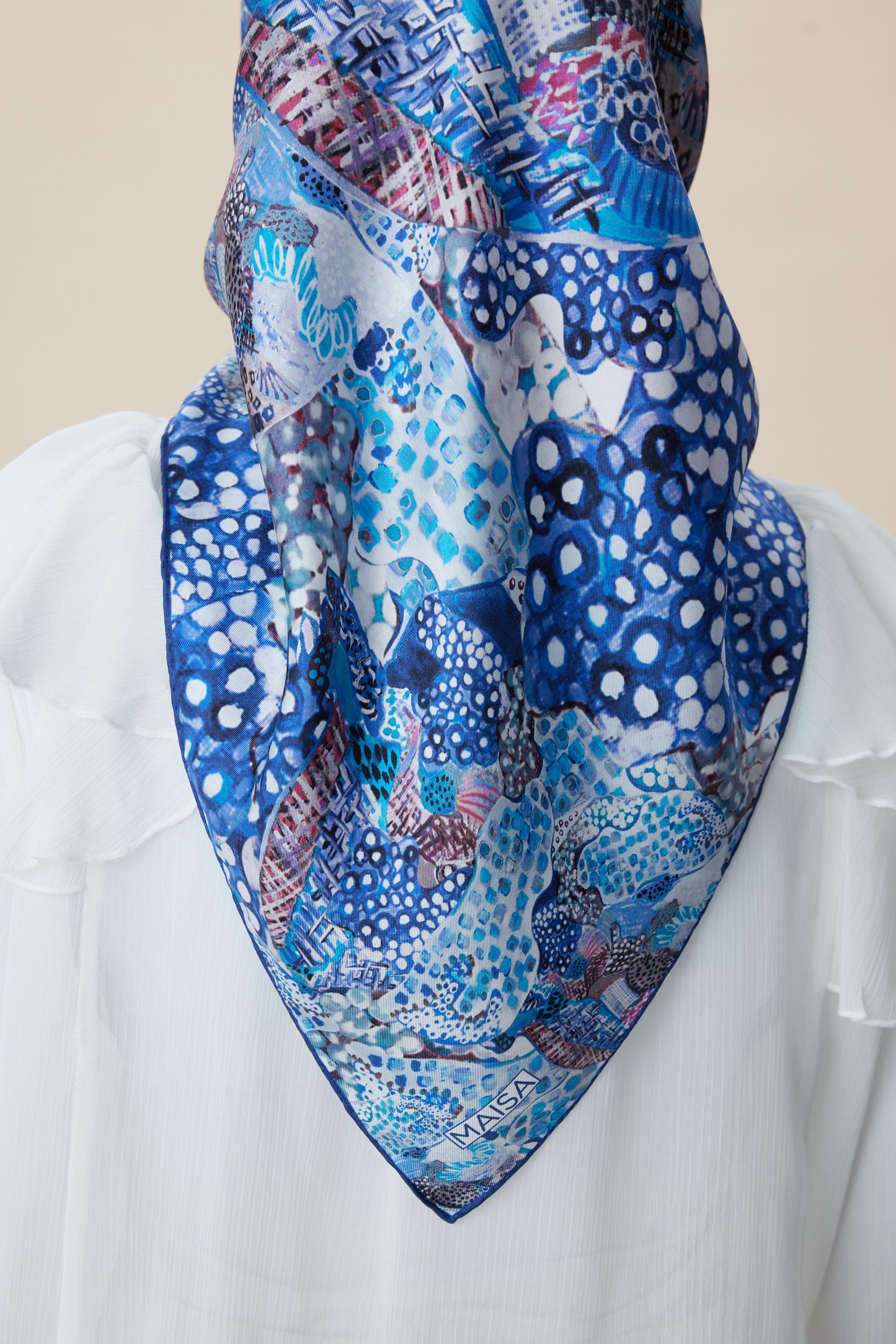 RENGİN TİVİL İPEK EŞARP 90*90 CM - LACİVERT