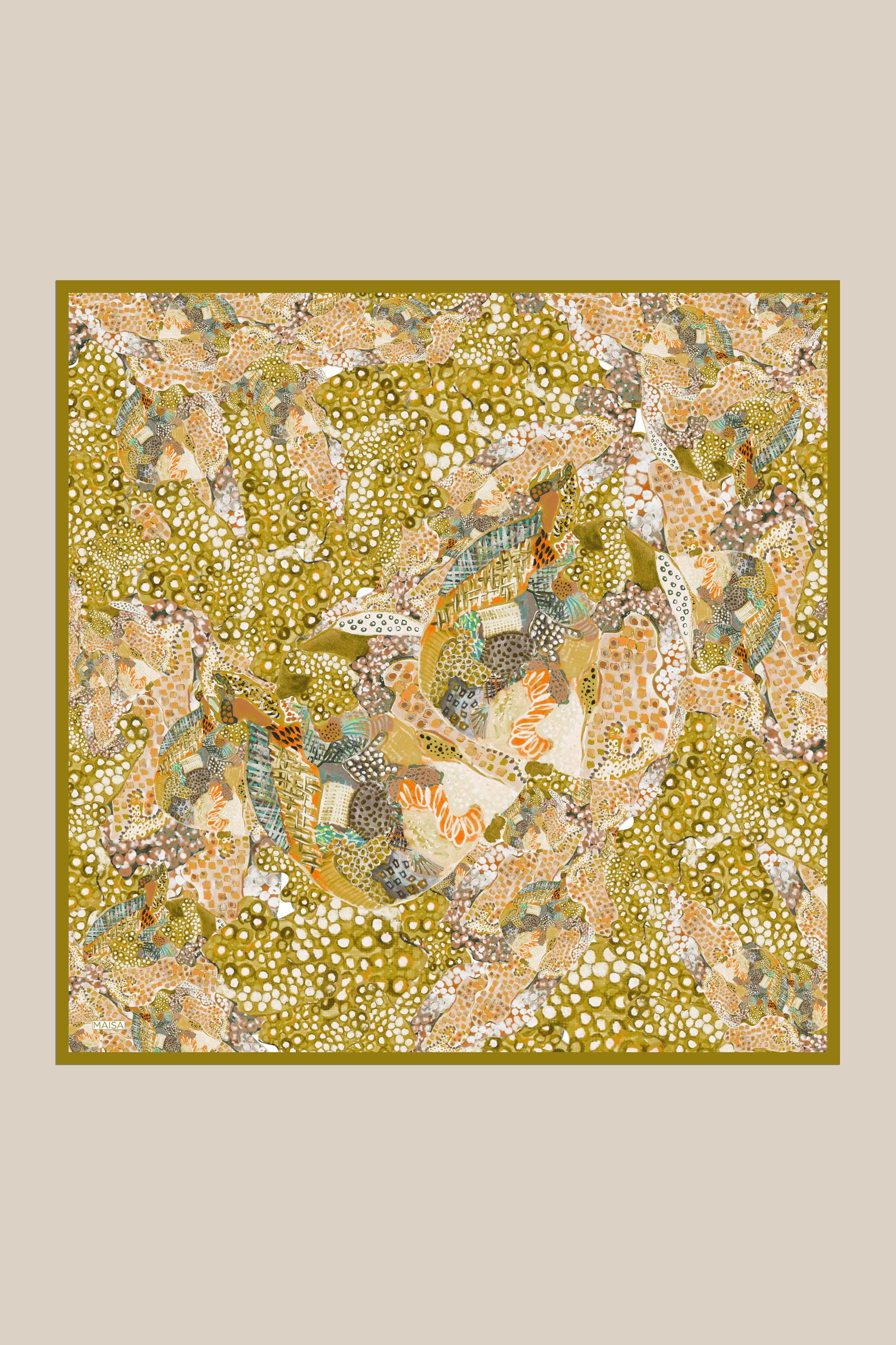 RENGİN TİVİL İPEK EŞARP 90*90 CM - YAĞ YEŞİLİ
