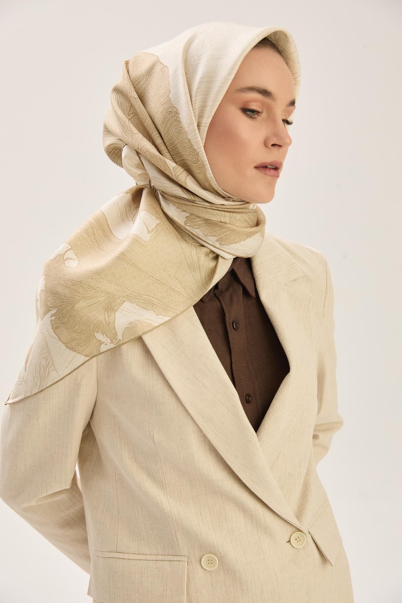 REŞHA MULBERRY İPEK EŞARP 90*90 CM - BEJ