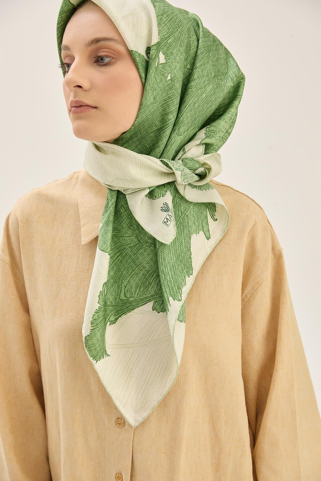 REŞHA MULBERRY İPEK EŞARP 90*90 CM - FISTIK YEŞİL