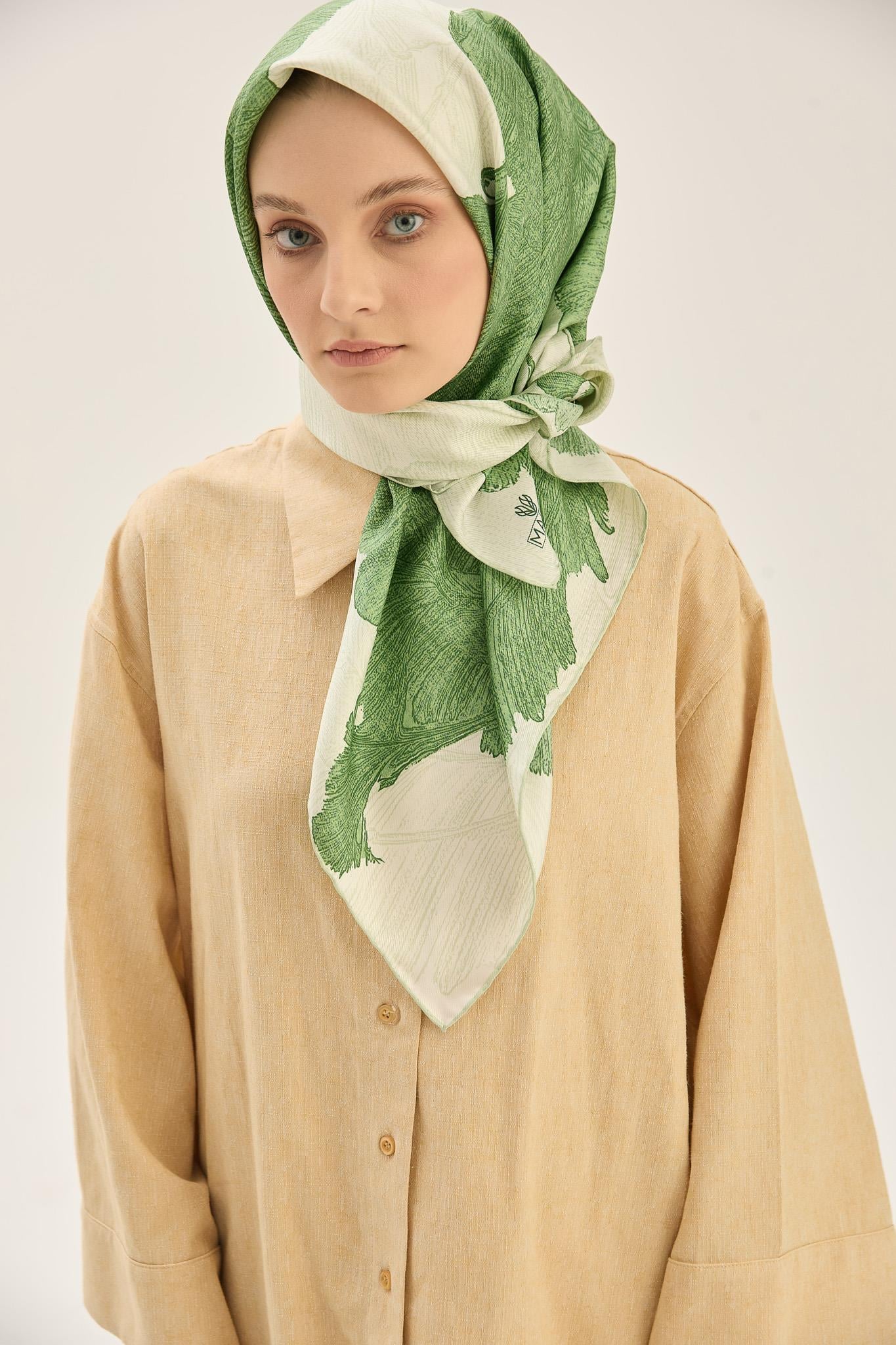 REŞHA MULBERRY İPEK EŞARP 90*90 CM - FISTIK YEŞİL