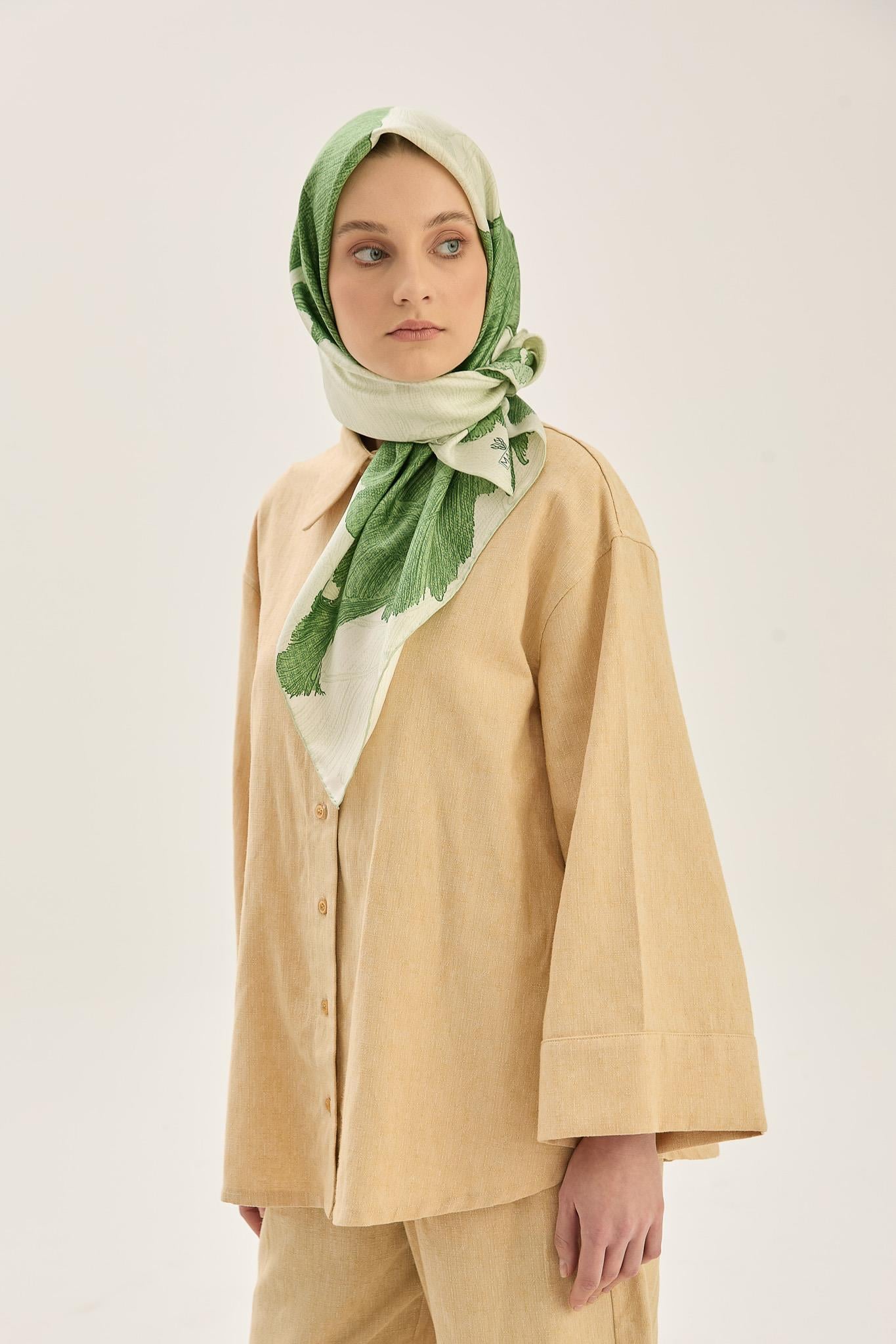 REŞHA MULBERRY İPEK EŞARP 90*90 CM - FISTIK YEŞİL