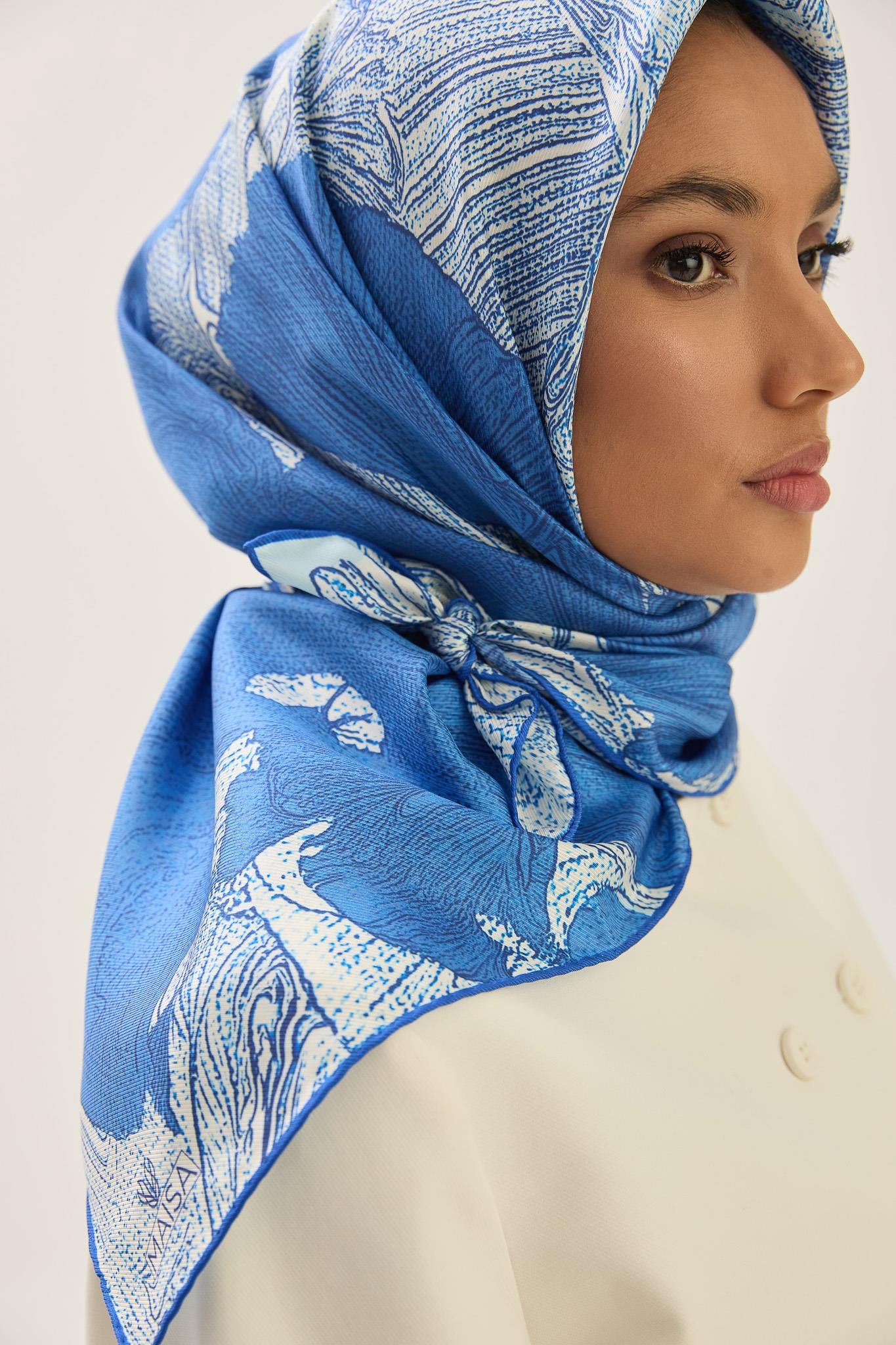 REŞHA MULBERRY İPEK EŞARP 90*90 CM - MAVİ
