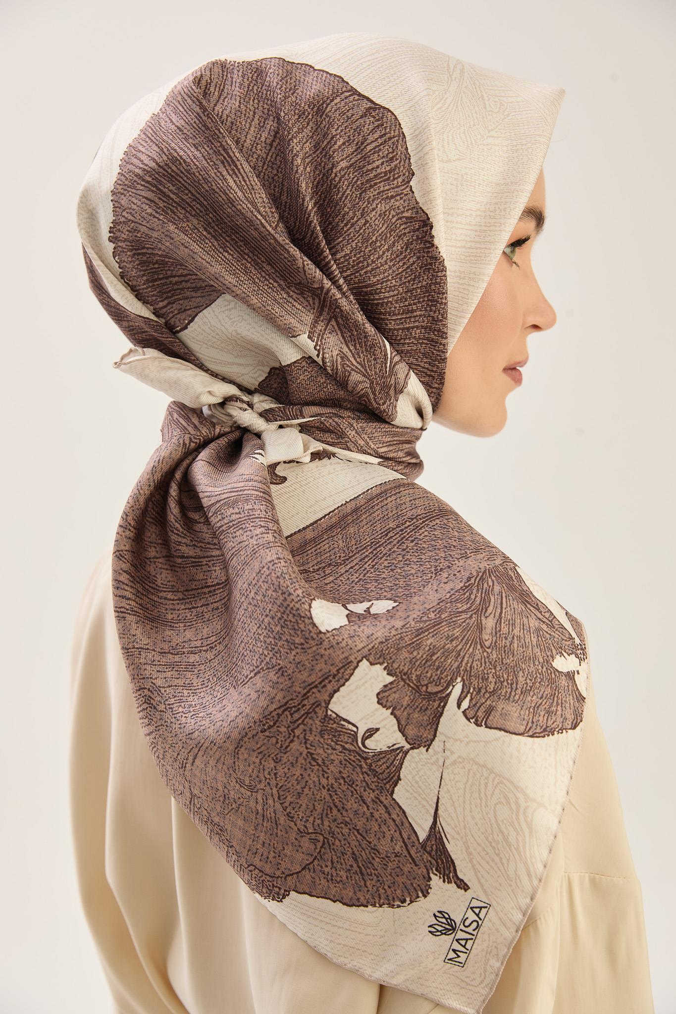 REŞHA MULBERRY İPEK EŞARP 90*90 CM - SÜTLÜ KAHVE