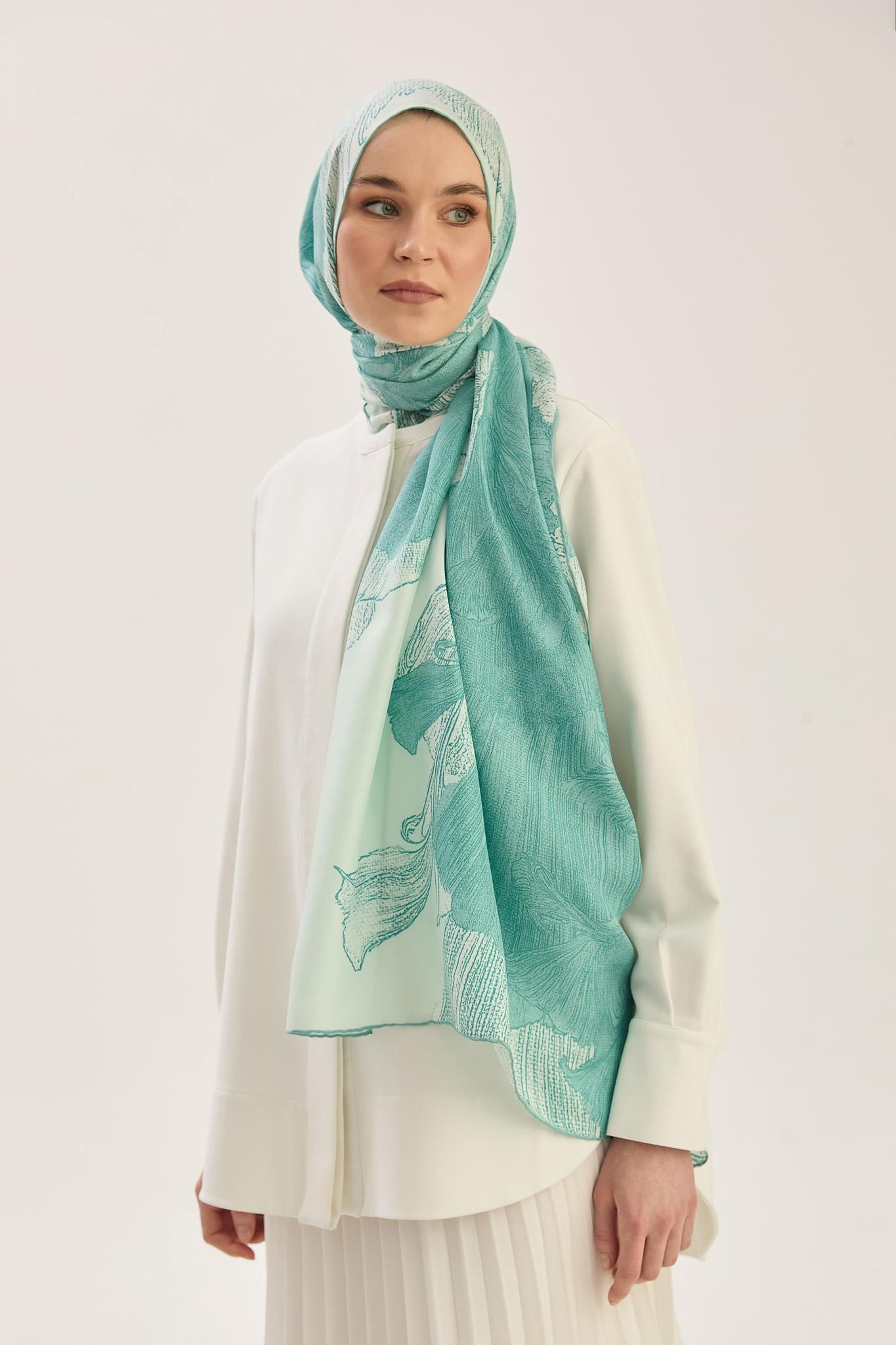 REŞHA PAMUK İPEK ŞAL 70*190 CM - MİNT YEŞİLİ