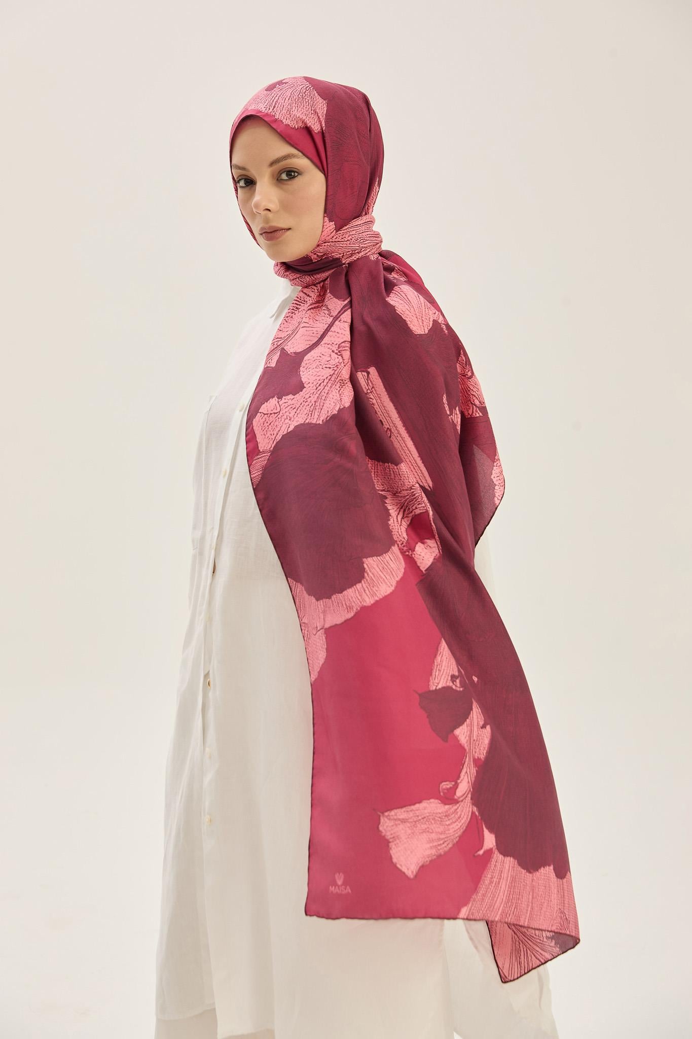 REŞHA PAMUK İPEK ŞAL 70*190 CM - VİŞNE