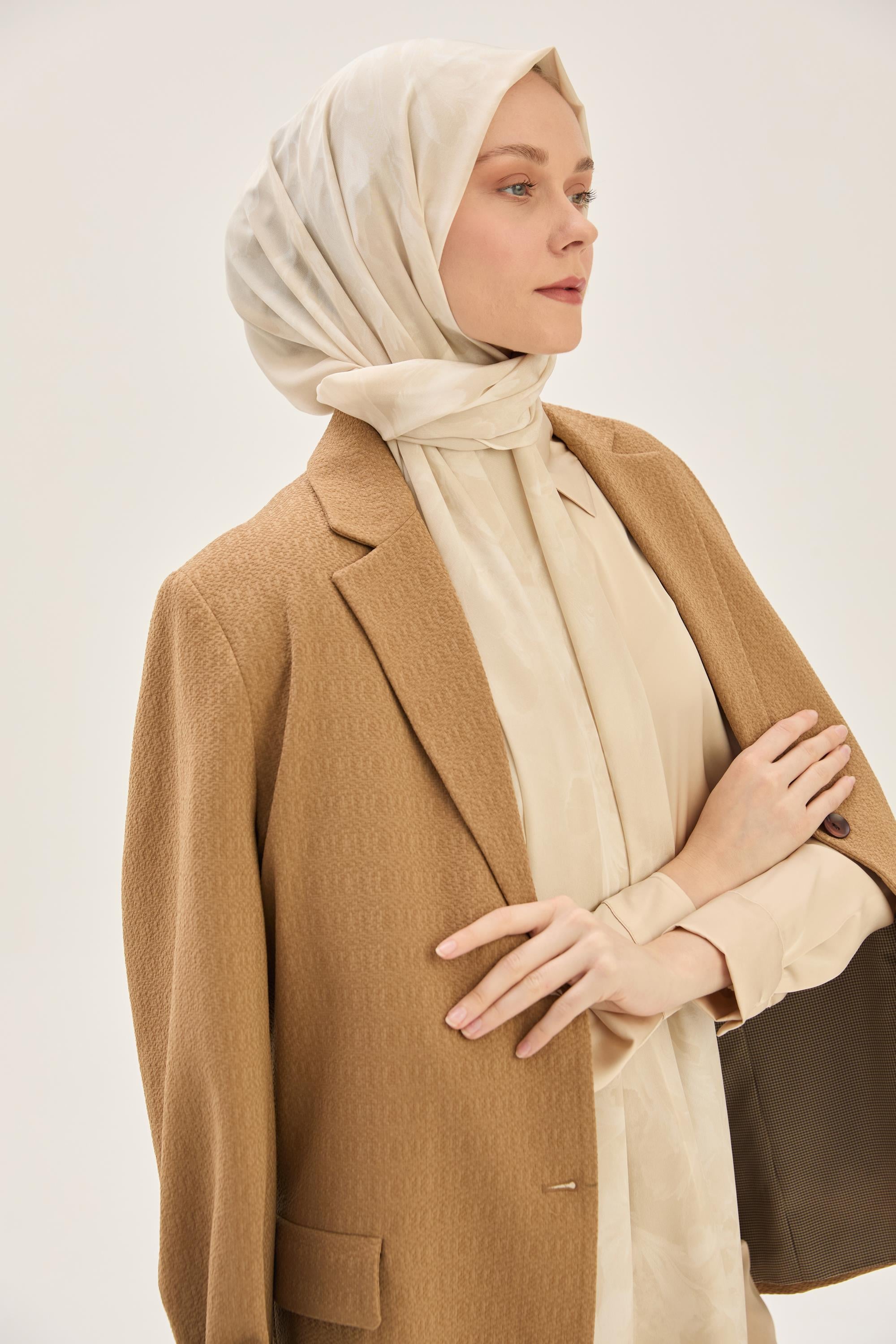 REYYA KREP İPEK ŞAL 70*190 CM - BEJ