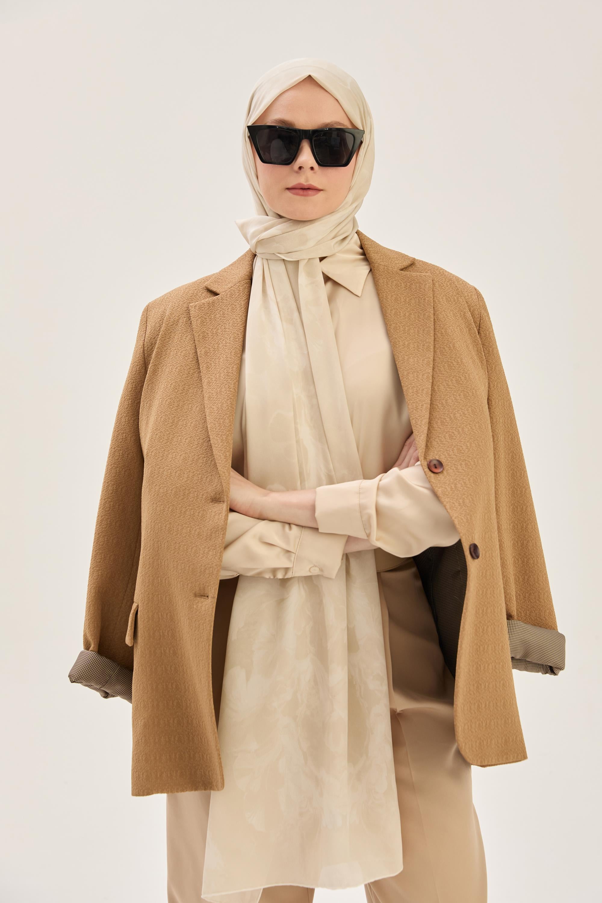 REYYA KREP İPEK ŞAL 70*190 CM - BEJ