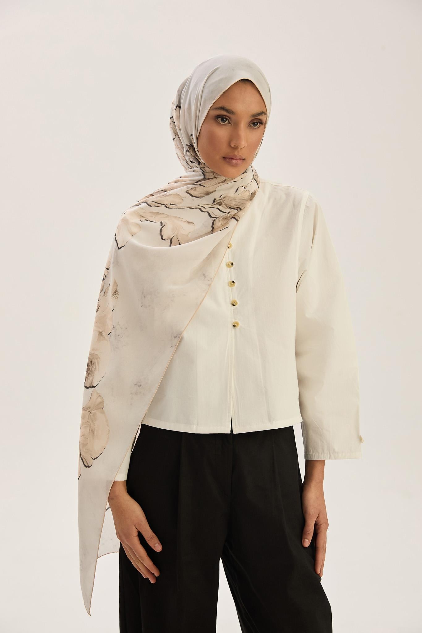 REYYA KREP İPEK ŞAL 70*190 CM - GÜMÜŞ