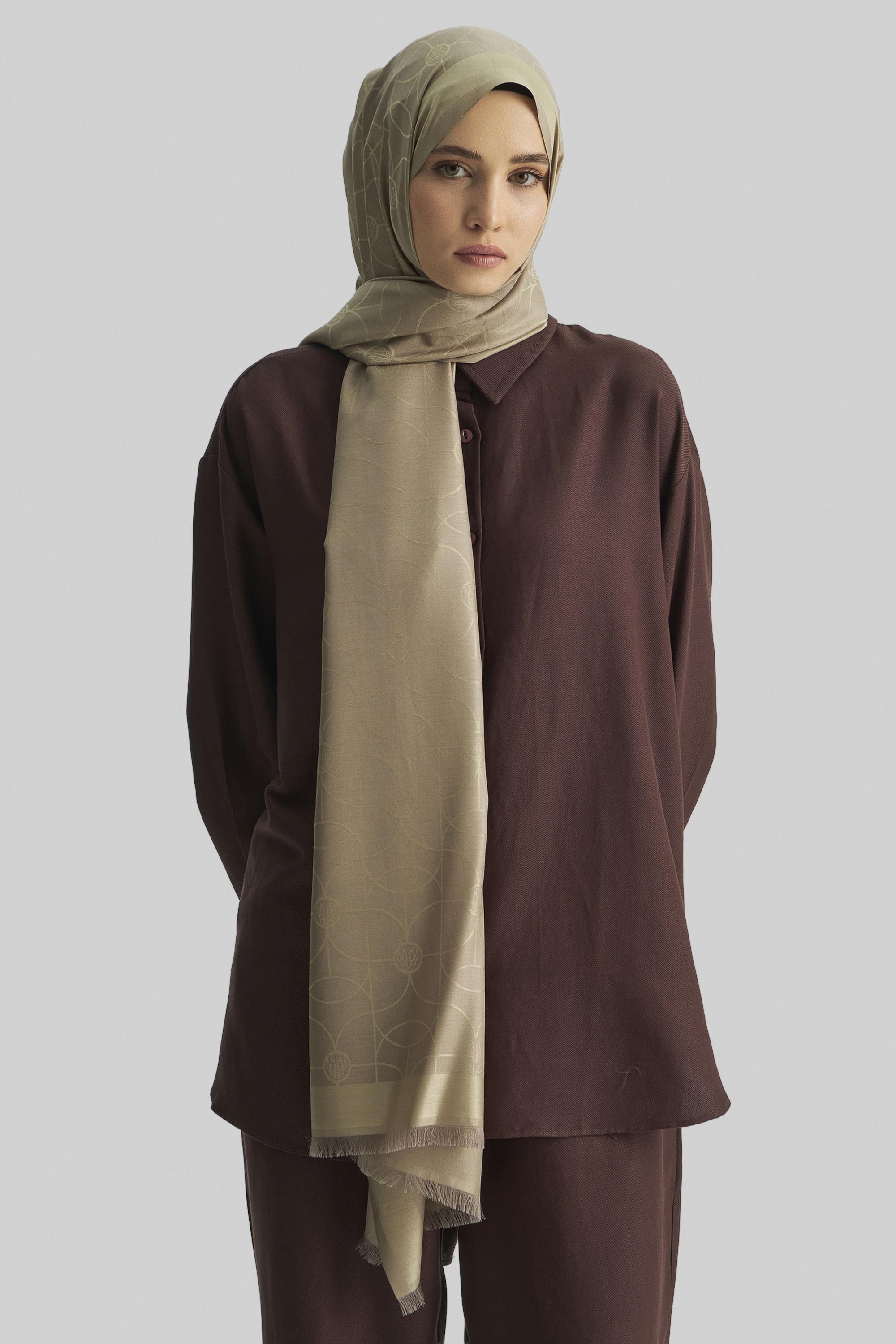 RİND%100 İPEK JAKARLI ŞAL-BEJ