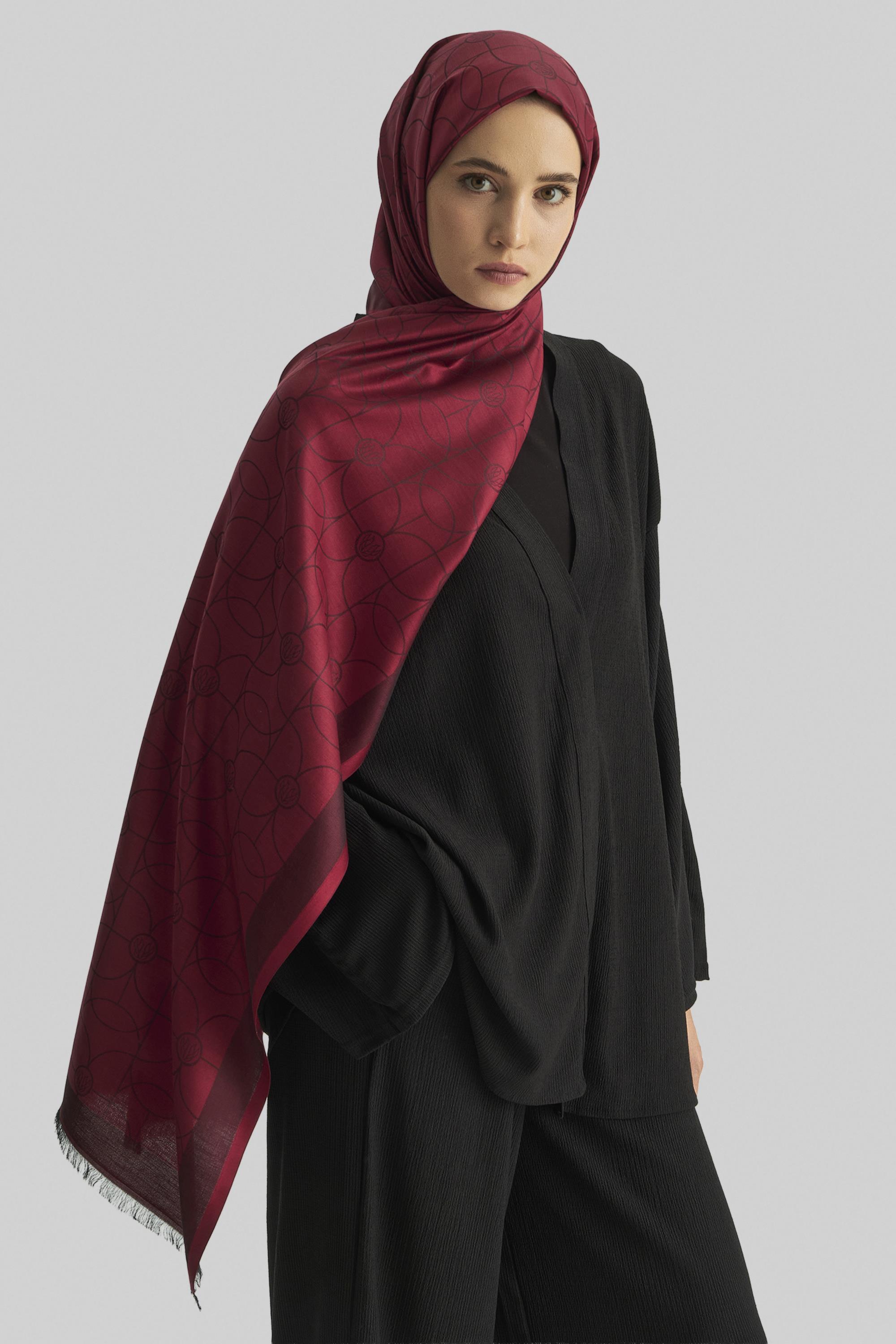 RİND%100 İPEK JAKARLI ŞAL-KIRMIZI