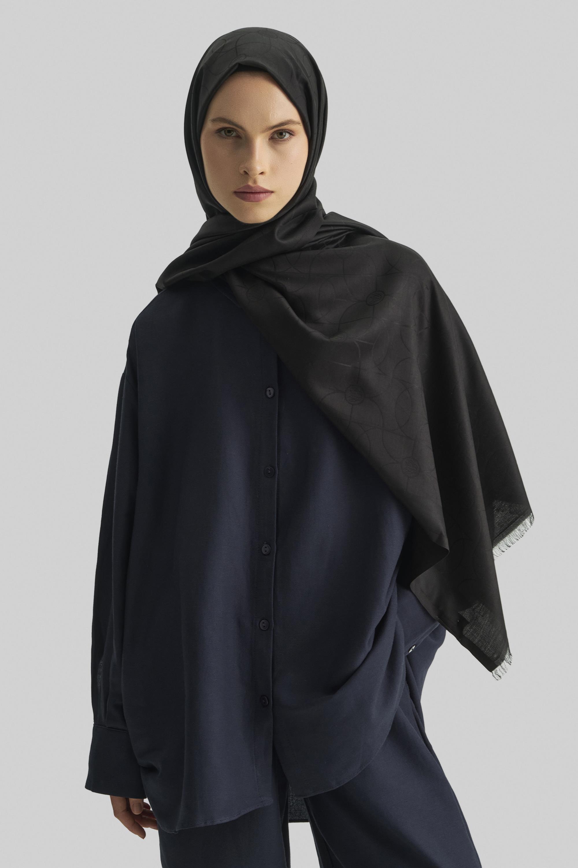 RİND%100 İPEK JAKARLI ŞAL-SİYAH