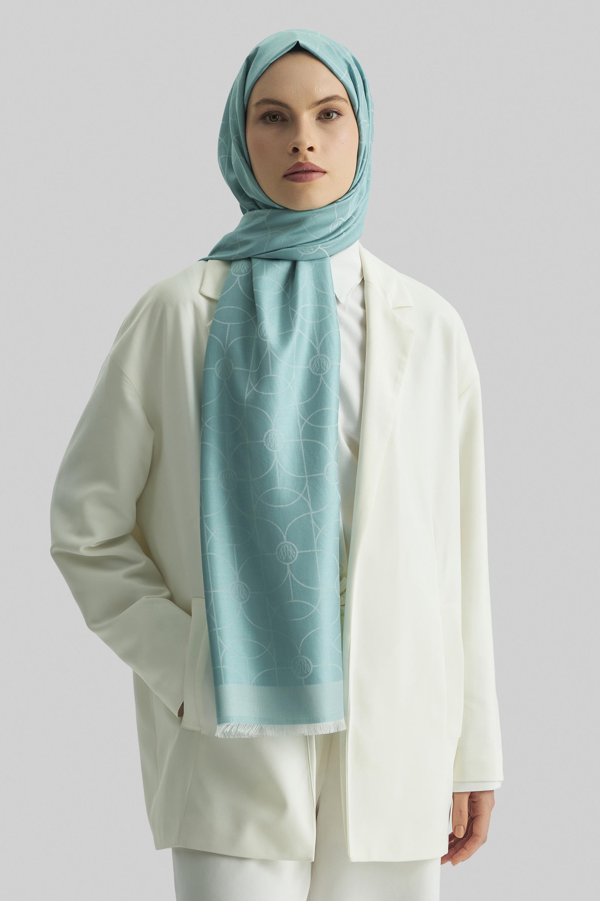 RİND%100 İPEK JAKARLI ŞAL-TURKUAZ