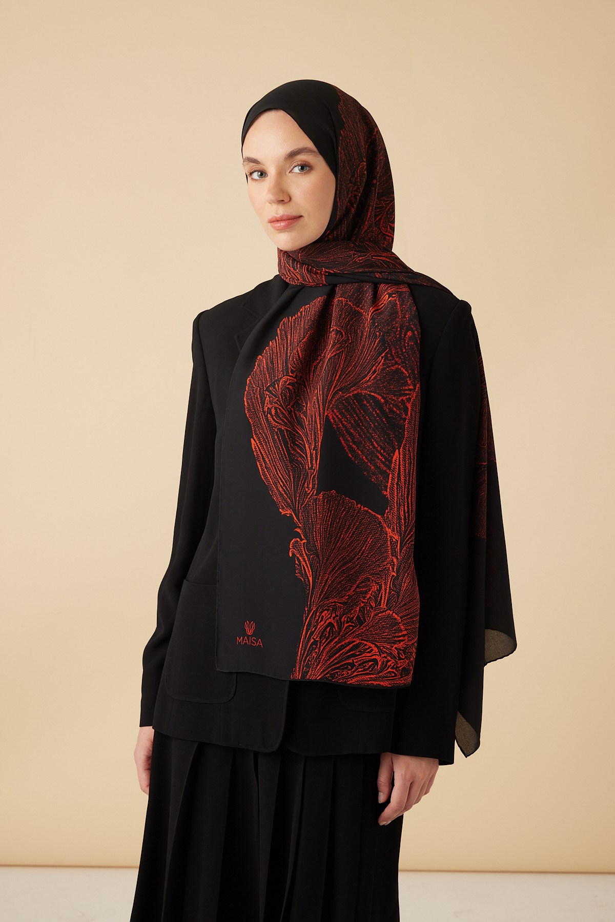 RUBA KREP İPEK ŞAL 70*190 CM - SİYAH