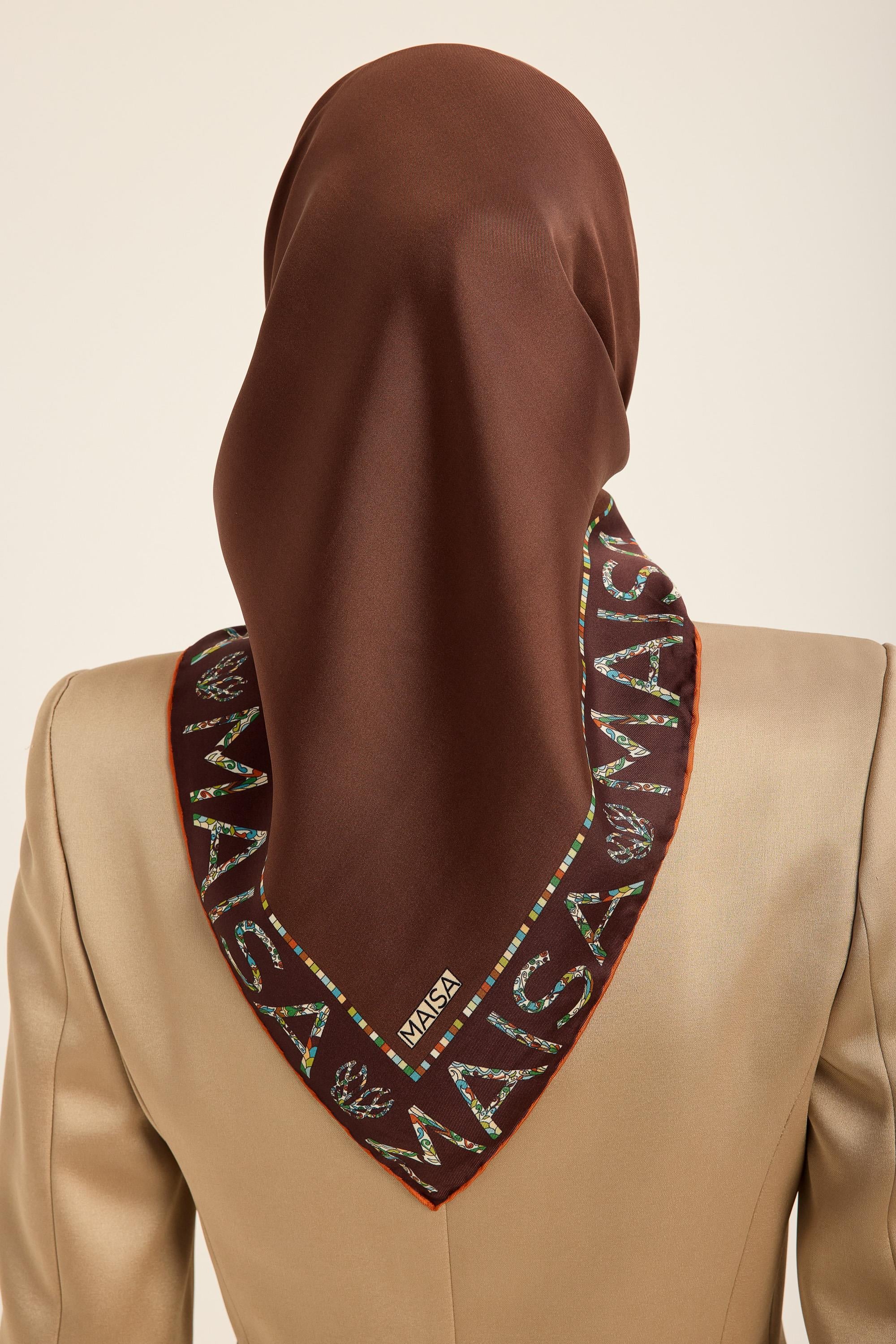 RUFİ TİVİL İPEK EŞARP 90*90 CM - KAHVERENGİ