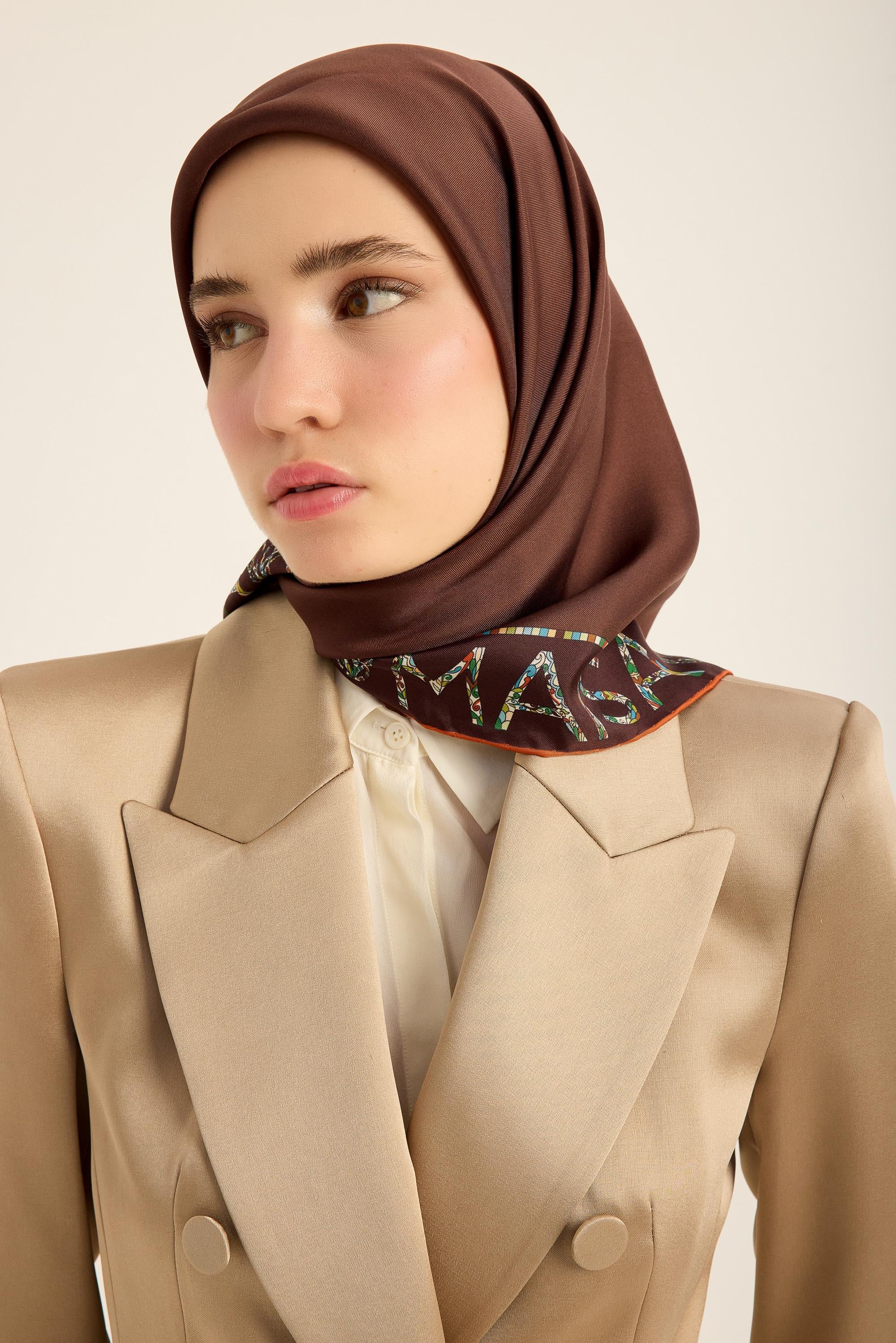 RUFİ TİVİL İPEK EŞARP 90*90 CM - KAHVERENGİ