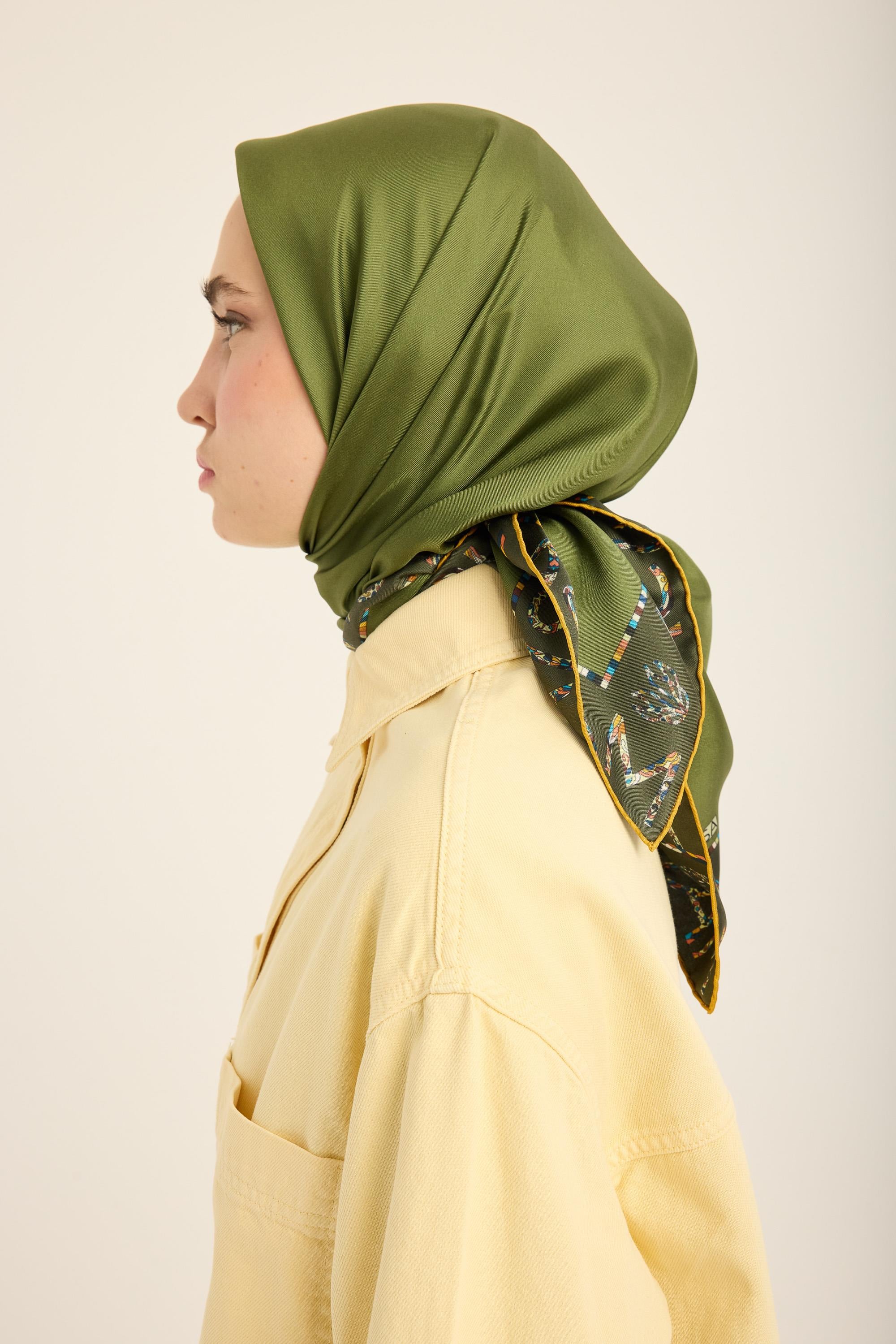 RUFİ TİVİL İPEK EŞARP 90*90 CM - KOYU YEŞİL