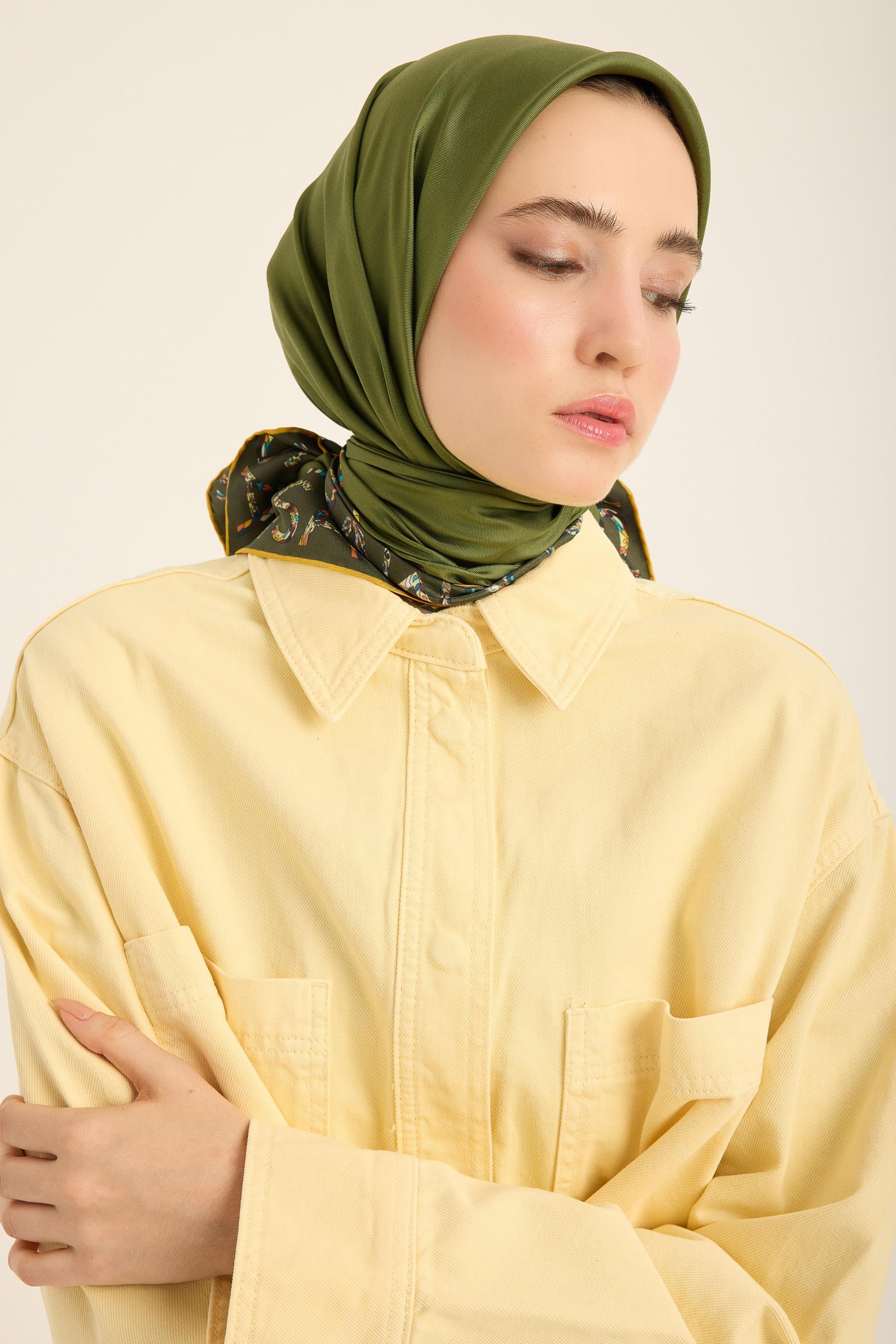 RUFİ TİVİL İPEK EŞARP 90*90 CM - KOYU YEŞİL