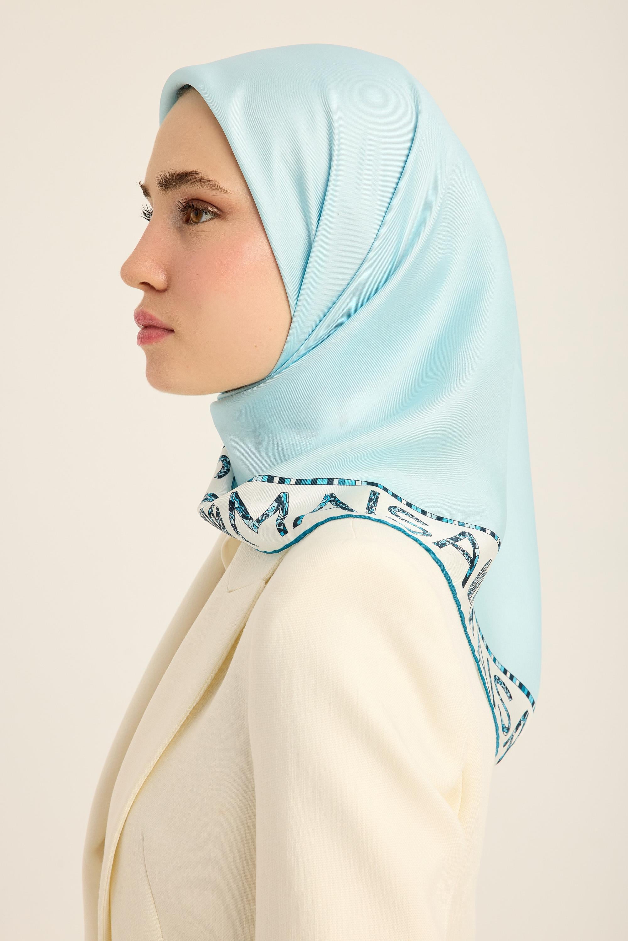 RUFİ TİVİL İPEK EŞARP 90*90 CM - MAVİ