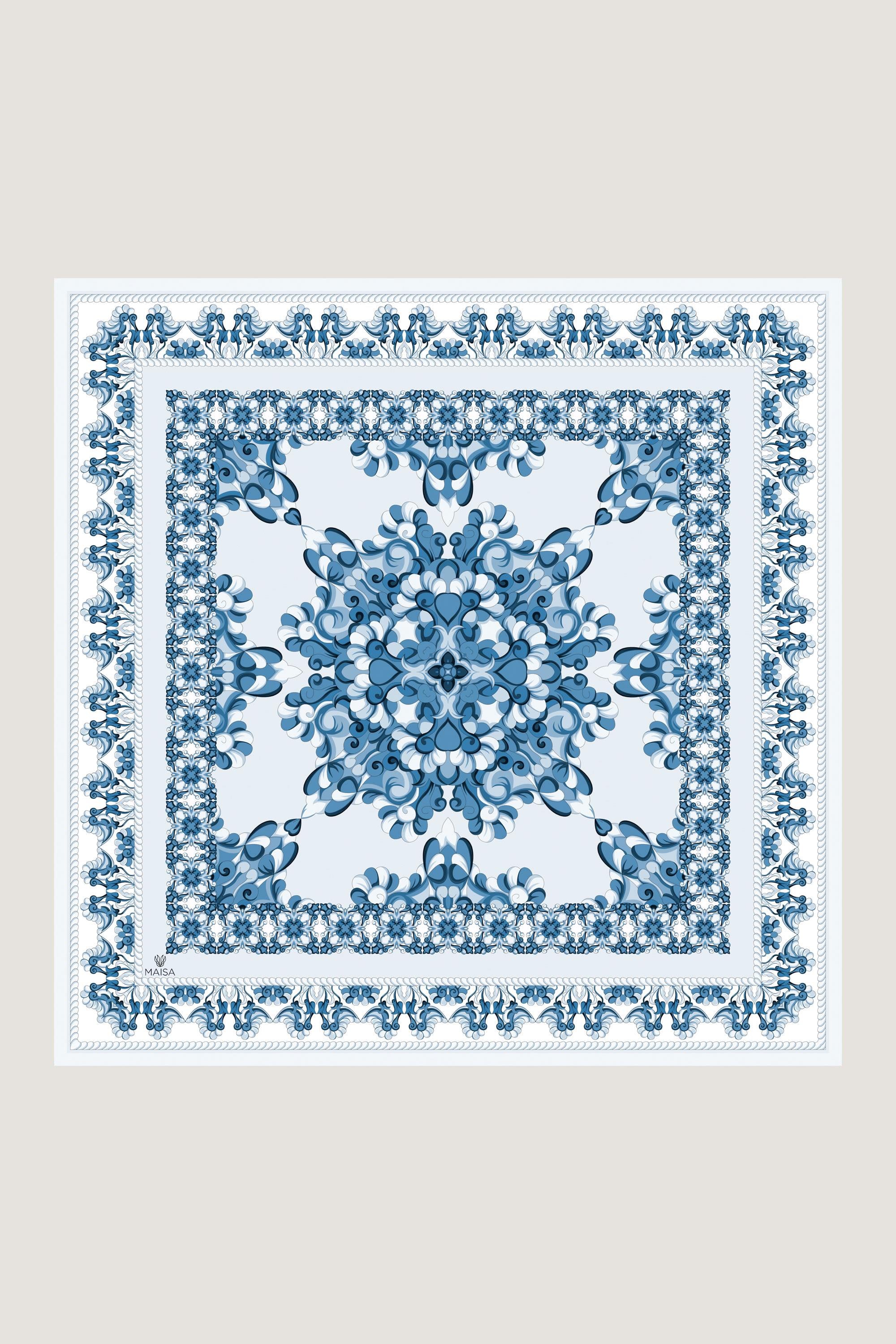 RUH SURA İPEK EŞARP 90*90 CM - MAVİ