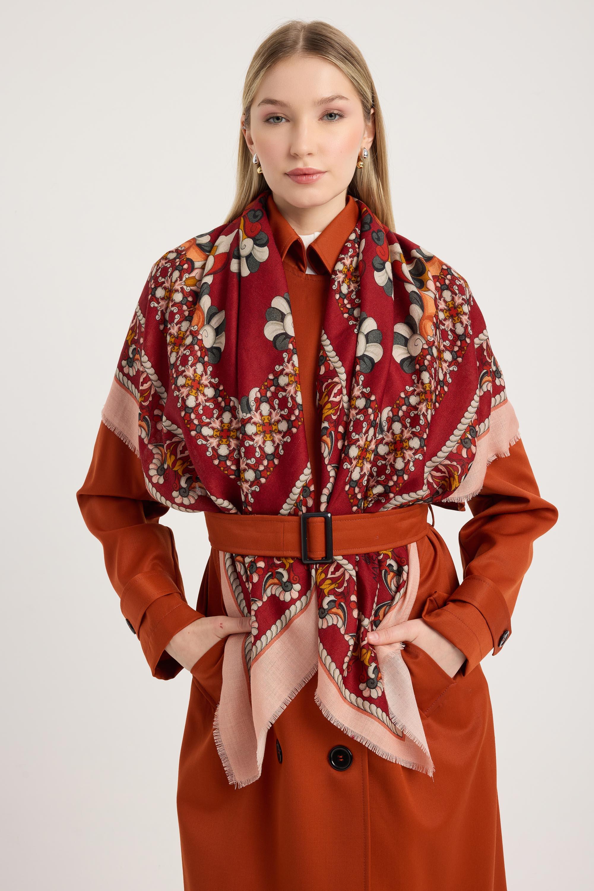 RUH YÜN İPEK EŞARP 110*110 CM - KIRMIZI