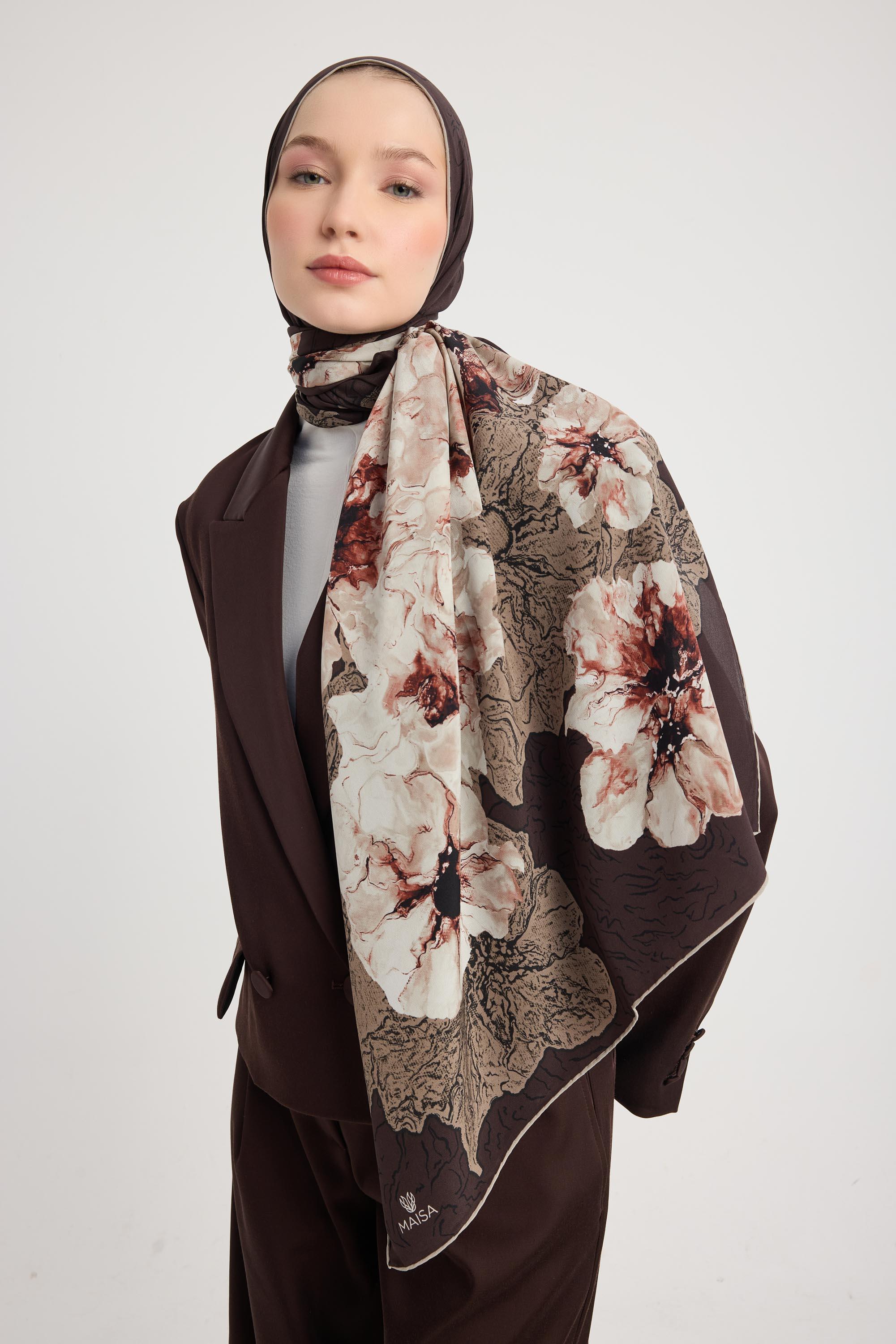 RÜYA KREP İPEK ŞAL 70*190 CM - KAHVERENGİ