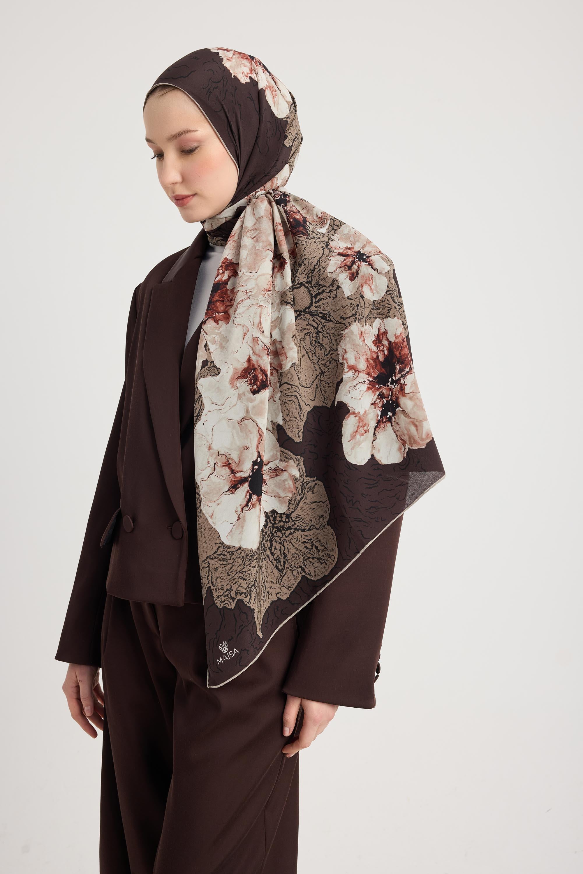RÜYA KREP İPEK ŞAL 70*190 CM - KAHVERENGİ