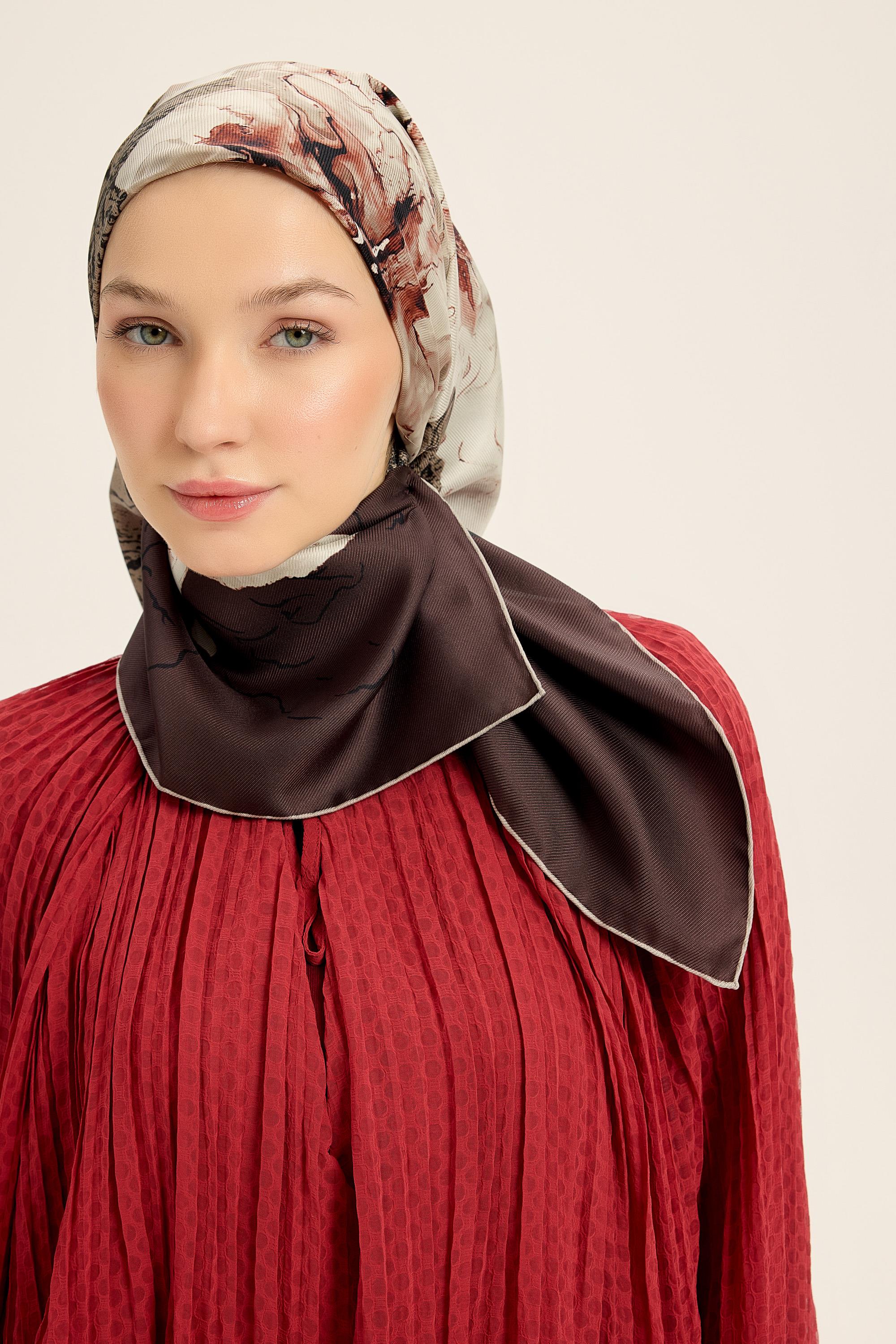 RÜYA MULBERRY İPEK EŞARP 90*90 CM - KAHVERENGİ