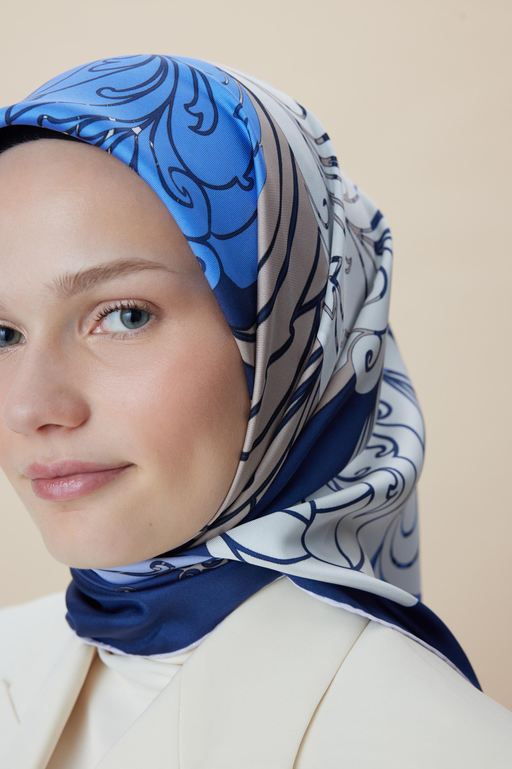 SAFİ TİVİL İPEK EŞARP 90*90 CM - LACİVERT