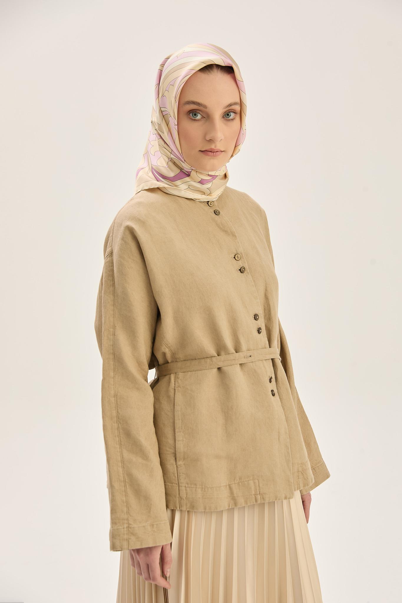 SARA TİVİL İPEK EŞARP 90*90 CM - BEJ