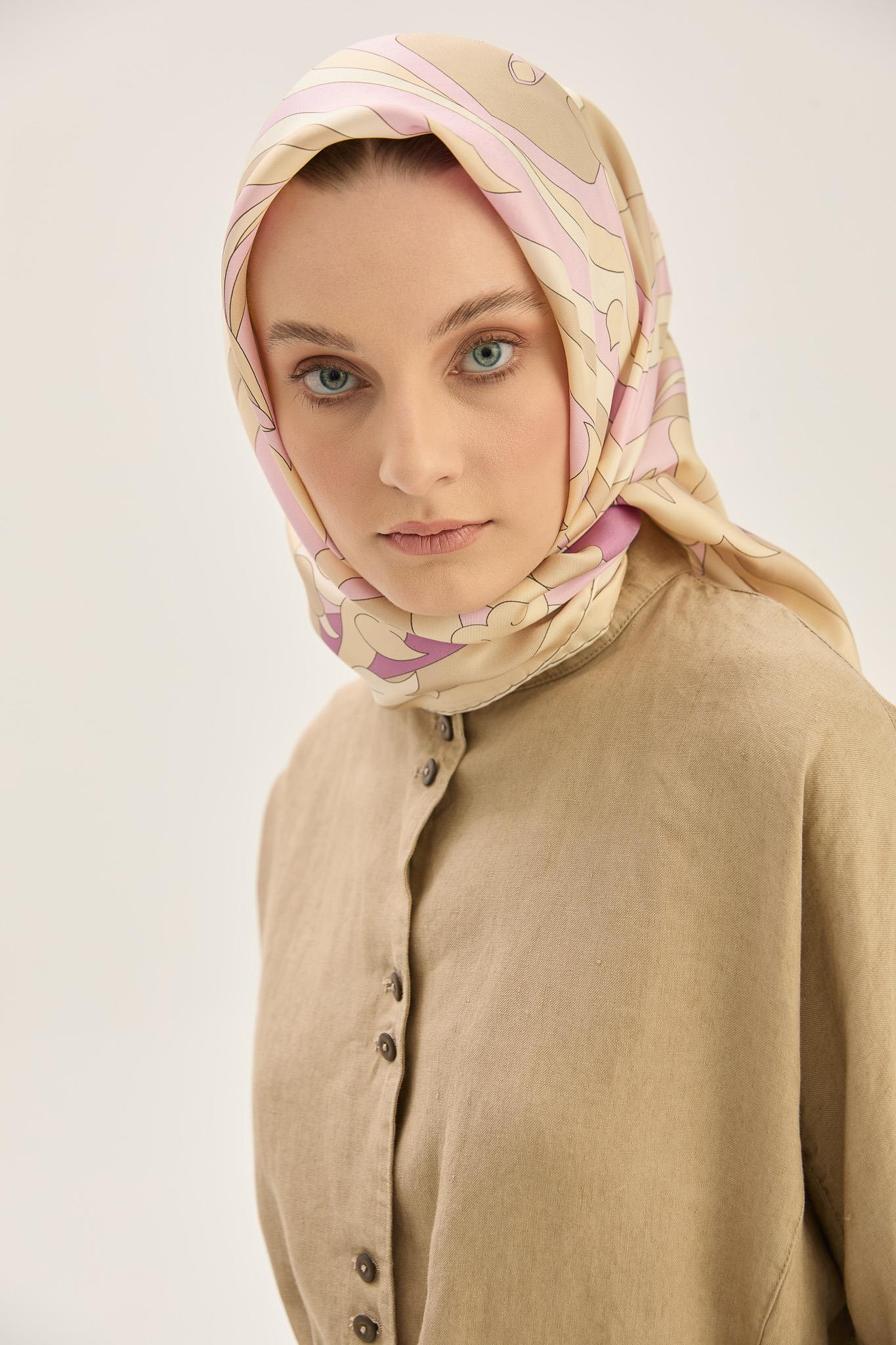 SARA TİVİL İPEK EŞARP 90*90 CM - BEJ