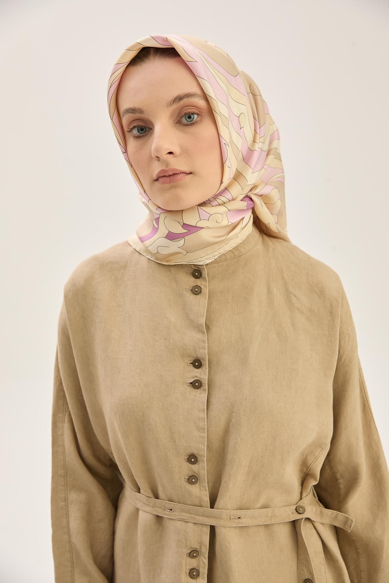 SARA TİVİL İPEK EŞARP 90*90 CM - BEJ