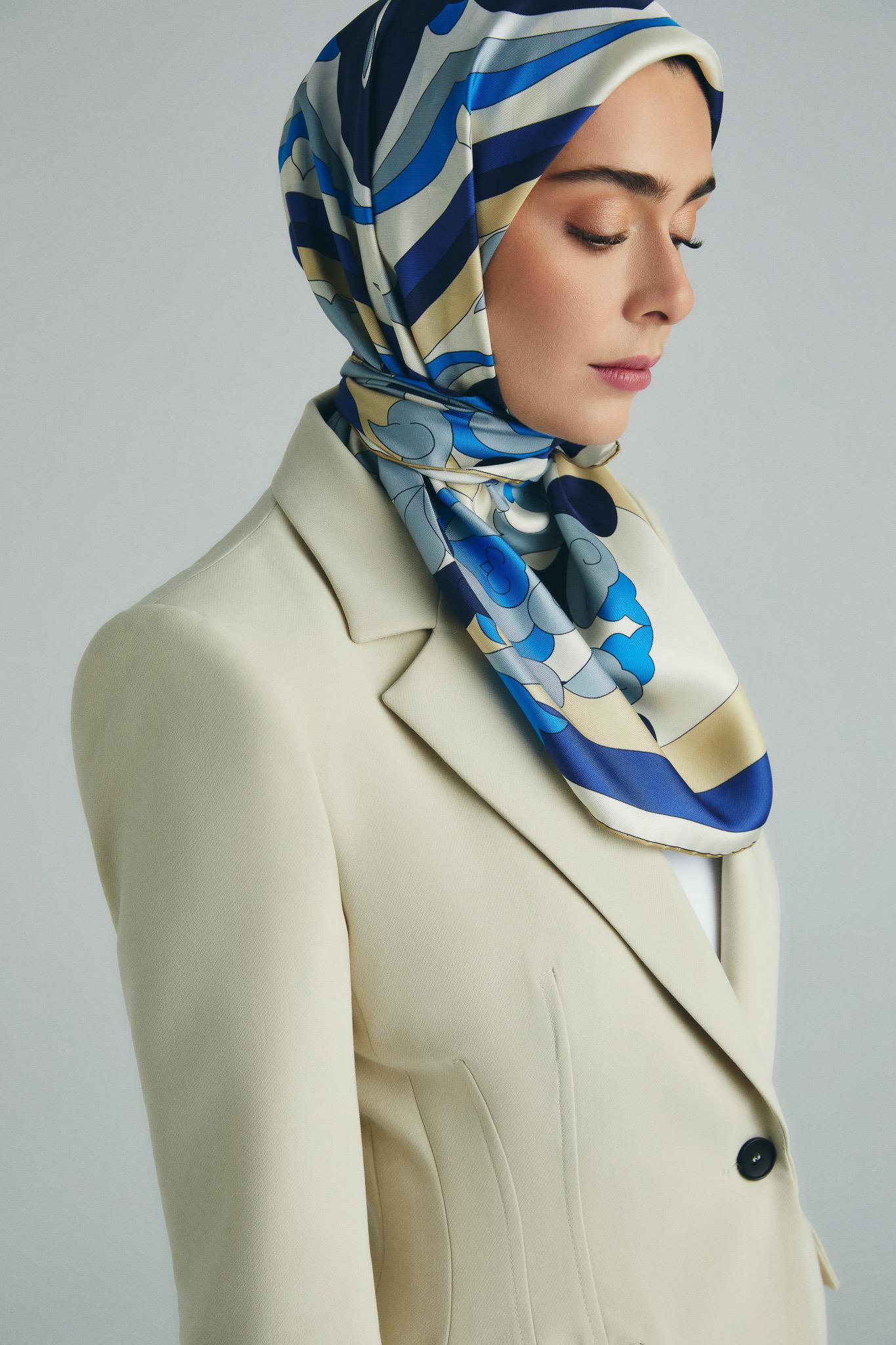 SARA TİVİL İPEK EŞARP 90*90 CM - MAVİ