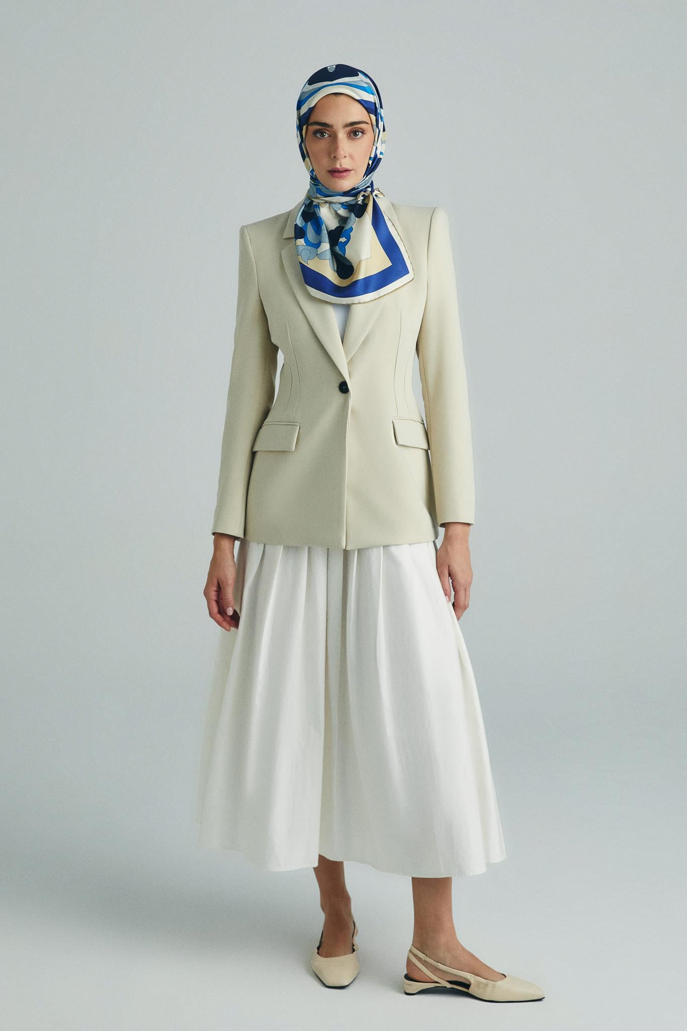 SARA TİVİL İPEK EŞARP 90*90 CM - MAVİ