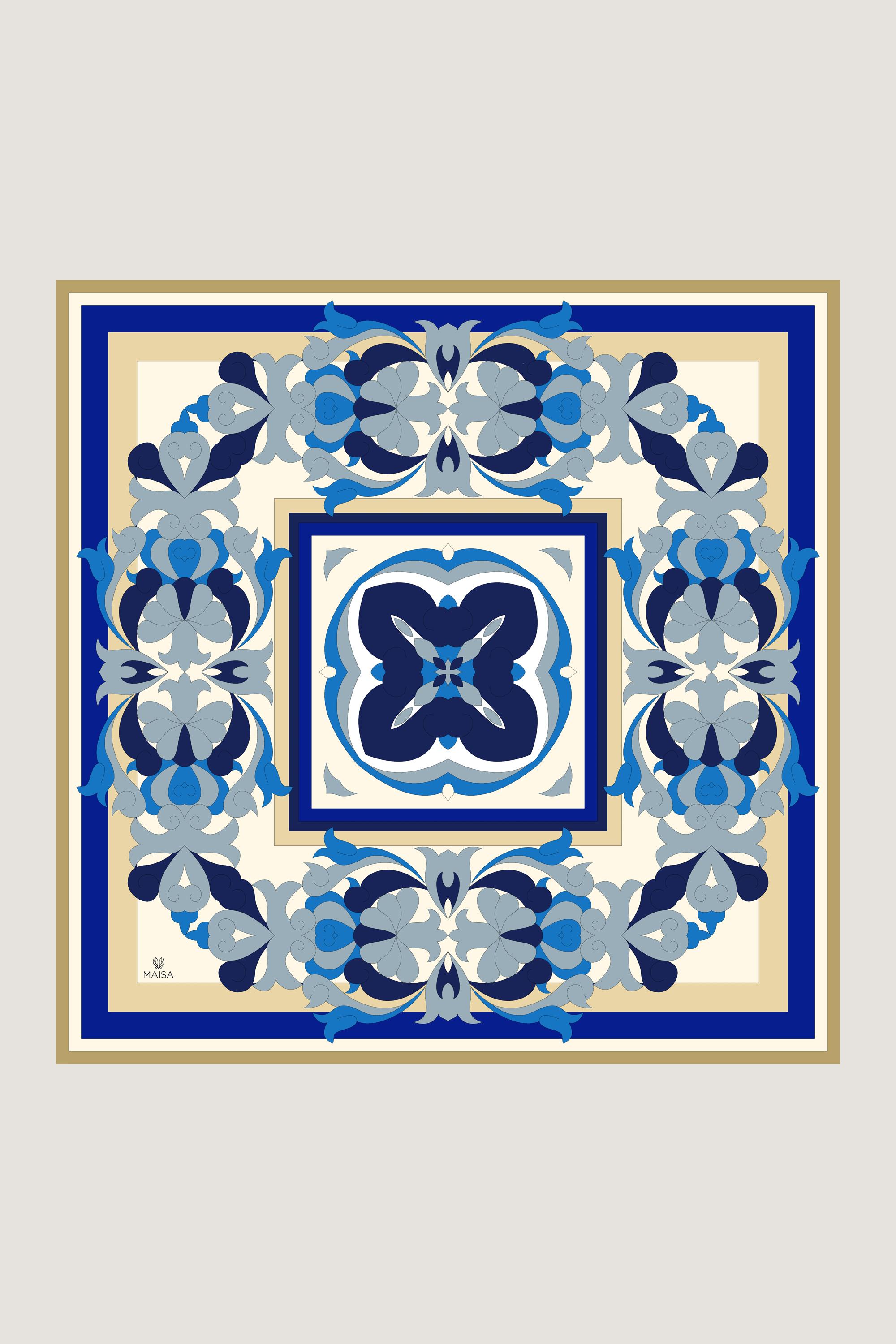 SARA TİVİL İPEK EŞARP 90*90 CM - MAVİ