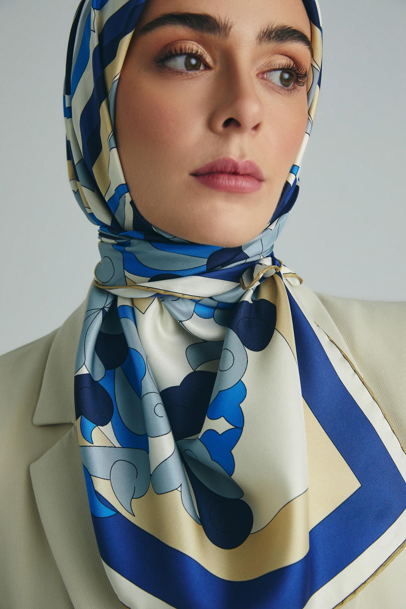 SARA TİVİL İPEK EŞARP 90*90 CM - MAVİ