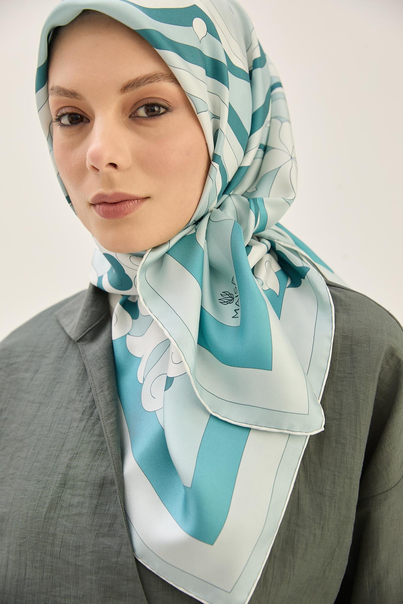 SARA TİVİL İPEK EŞARP 90*90 CM - PETROL MAVİ