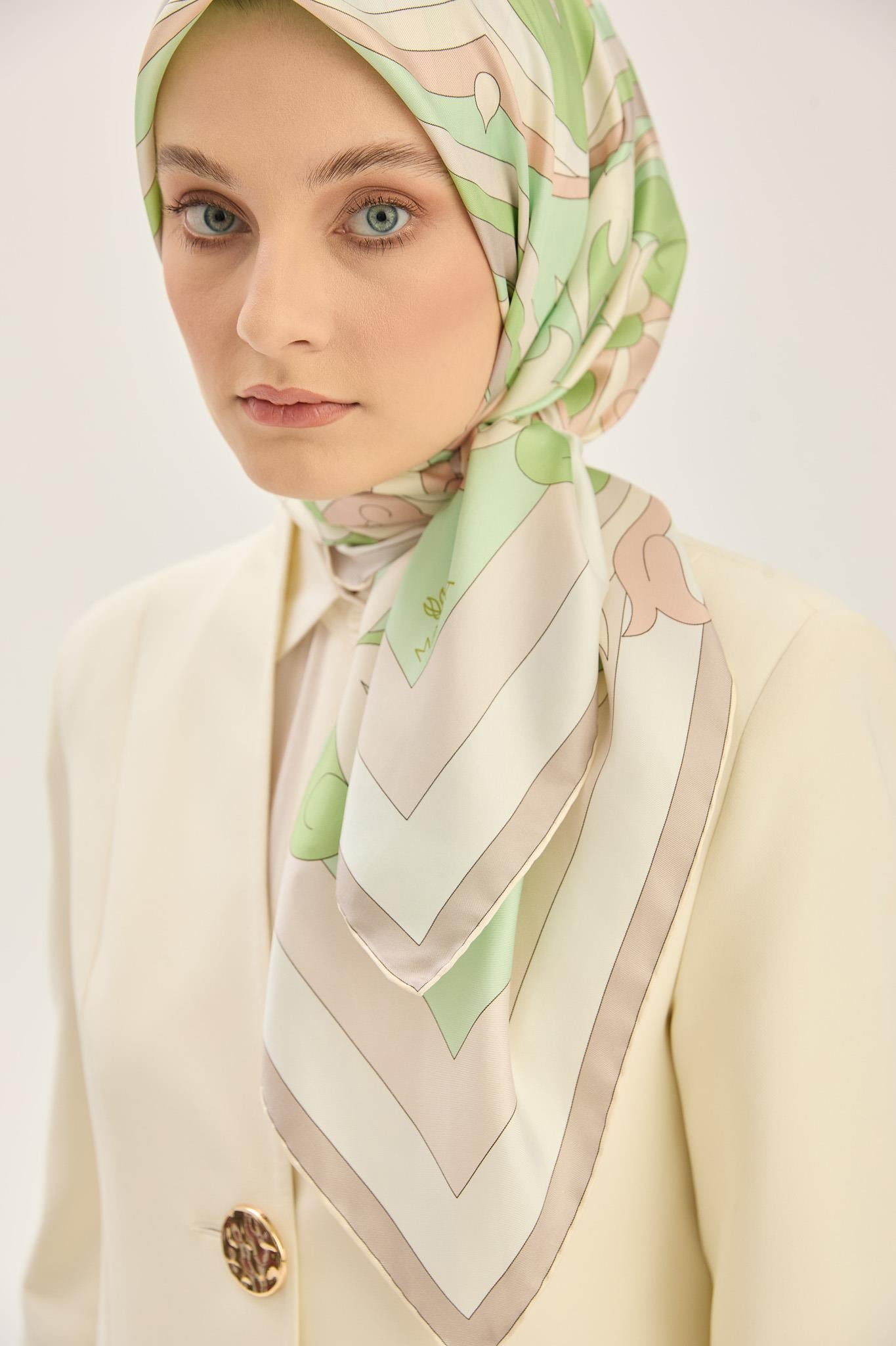 SARA TİVİL İPEK EŞARP 90*90 CM - YEŞİL