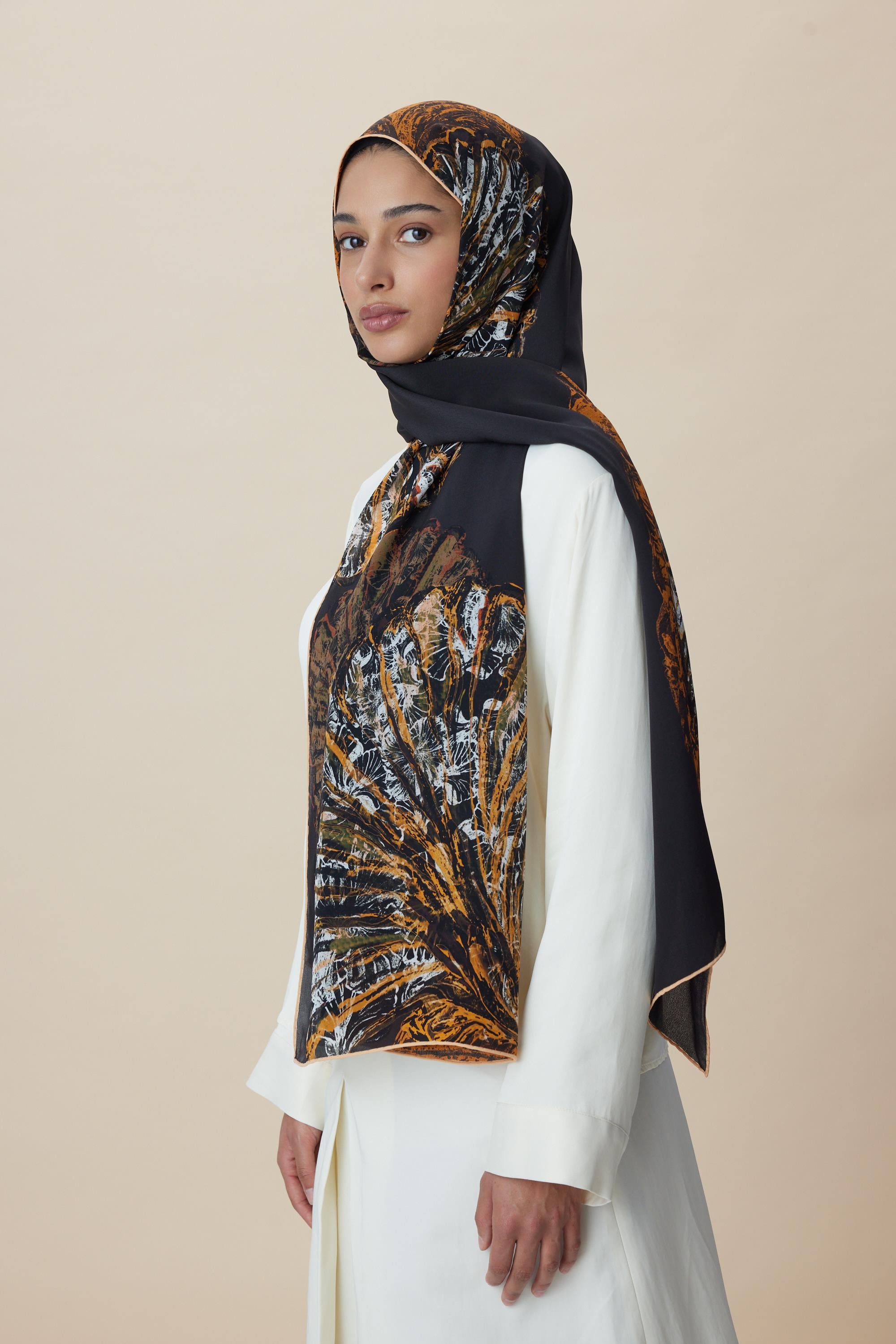 SAYRA KREP İPEK ŞAL 70*190 CM - KAHVERENGİ