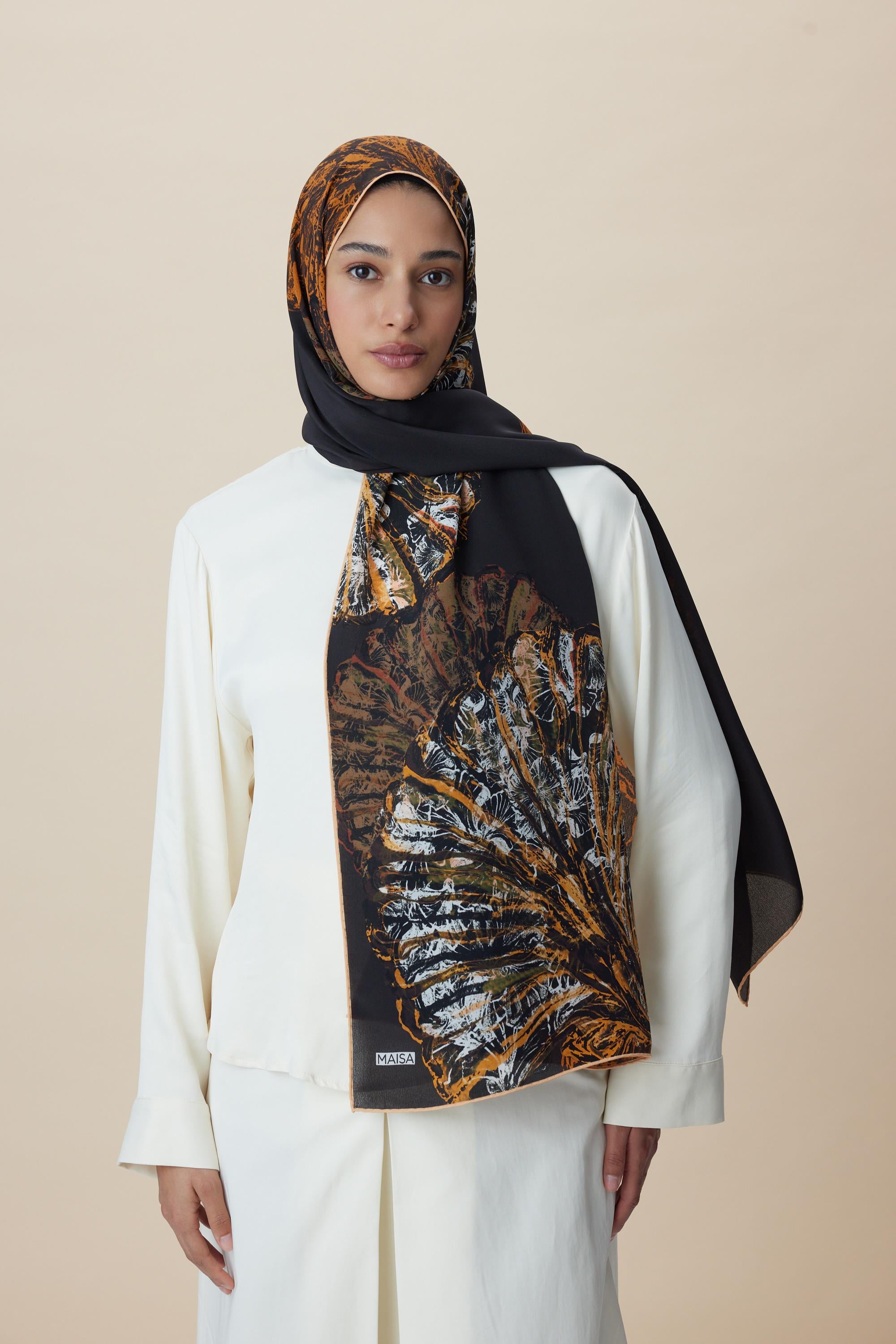 SAYRA KREP İPEK ŞAL 70*190 CM - KAHVERENGİ