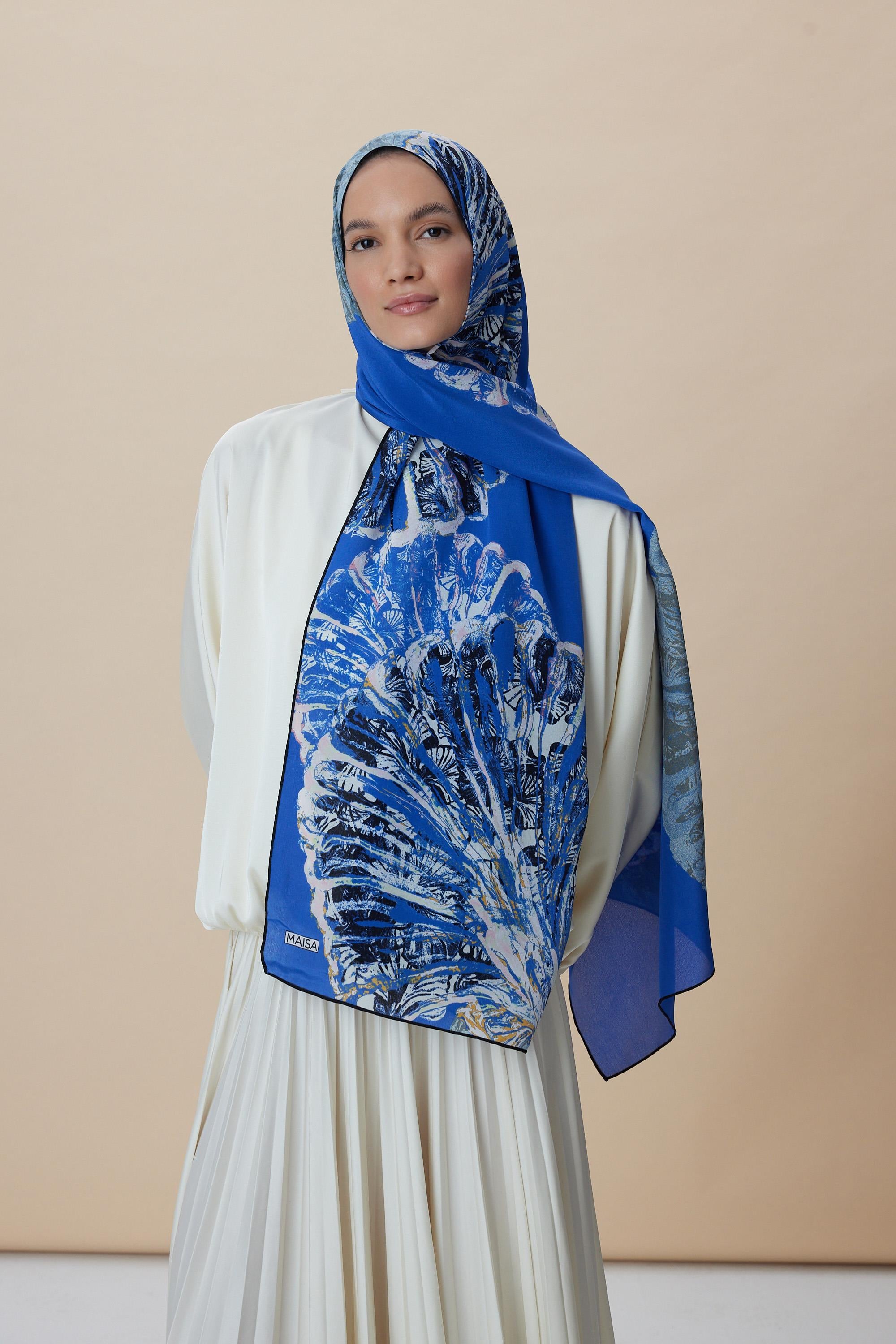 SAYRA KREP İPEK ŞAL 70*190 CM - MAVİ