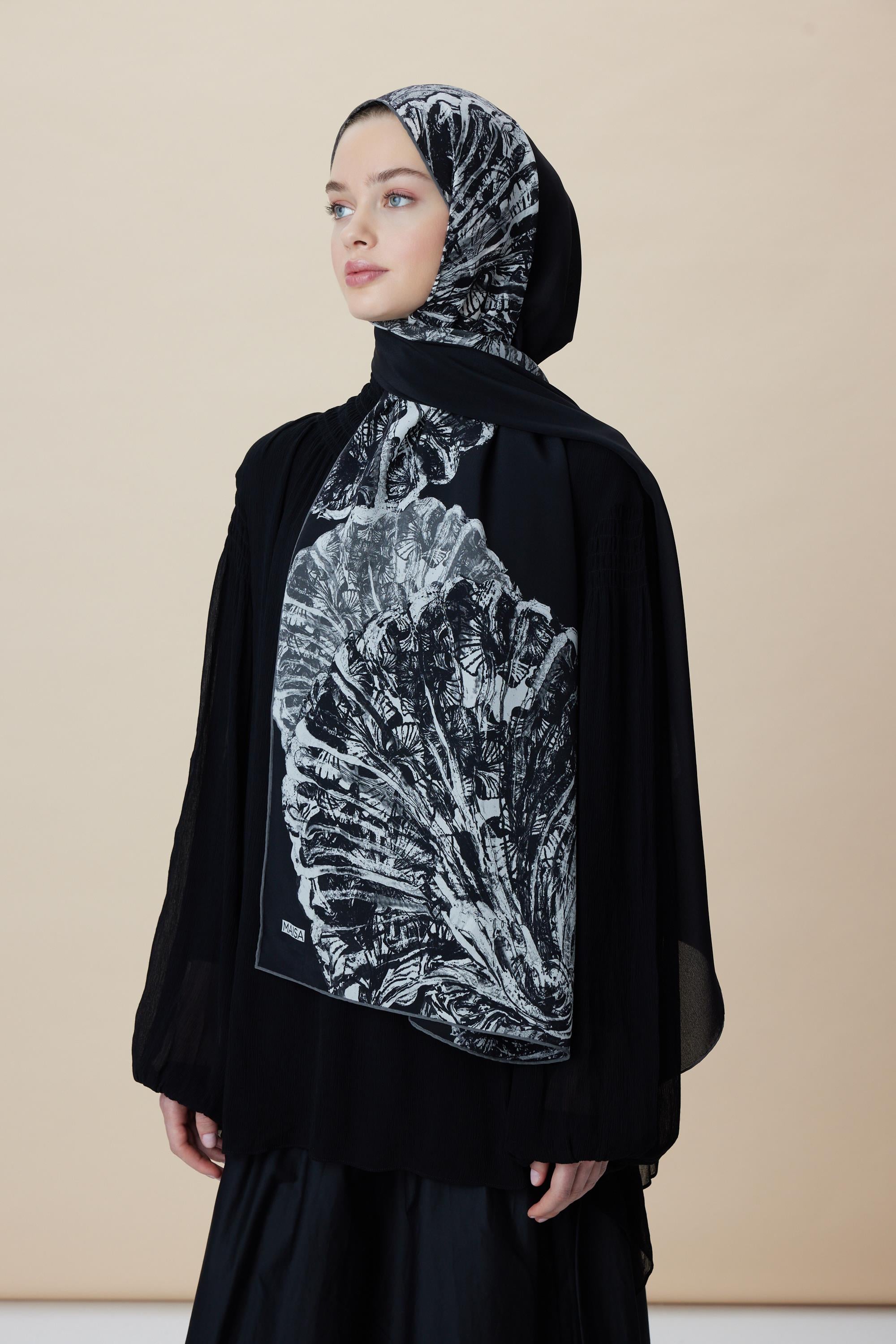 SAYRA KREP İPEK ŞAL 70*190 CM - SİYAH
