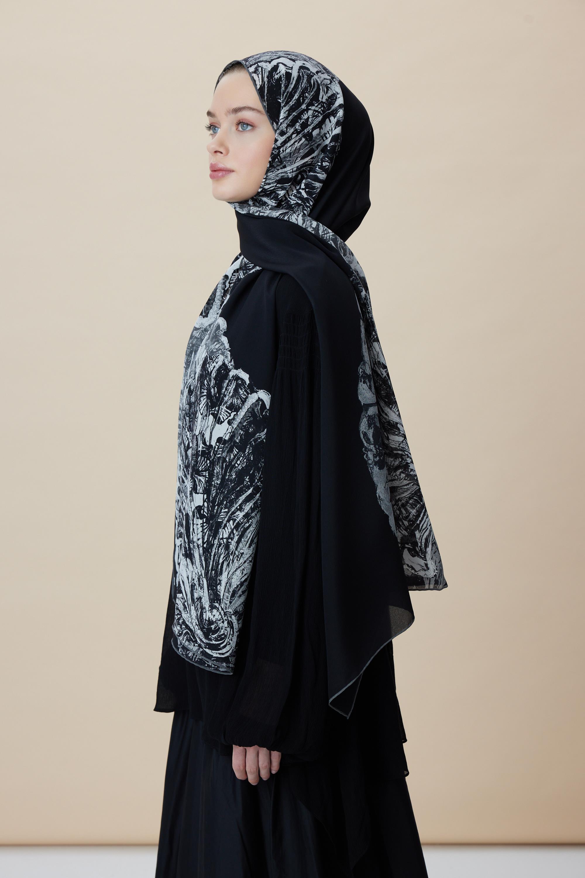 SAYRA KREP İPEK ŞAL 70*190 CM - SİYAH