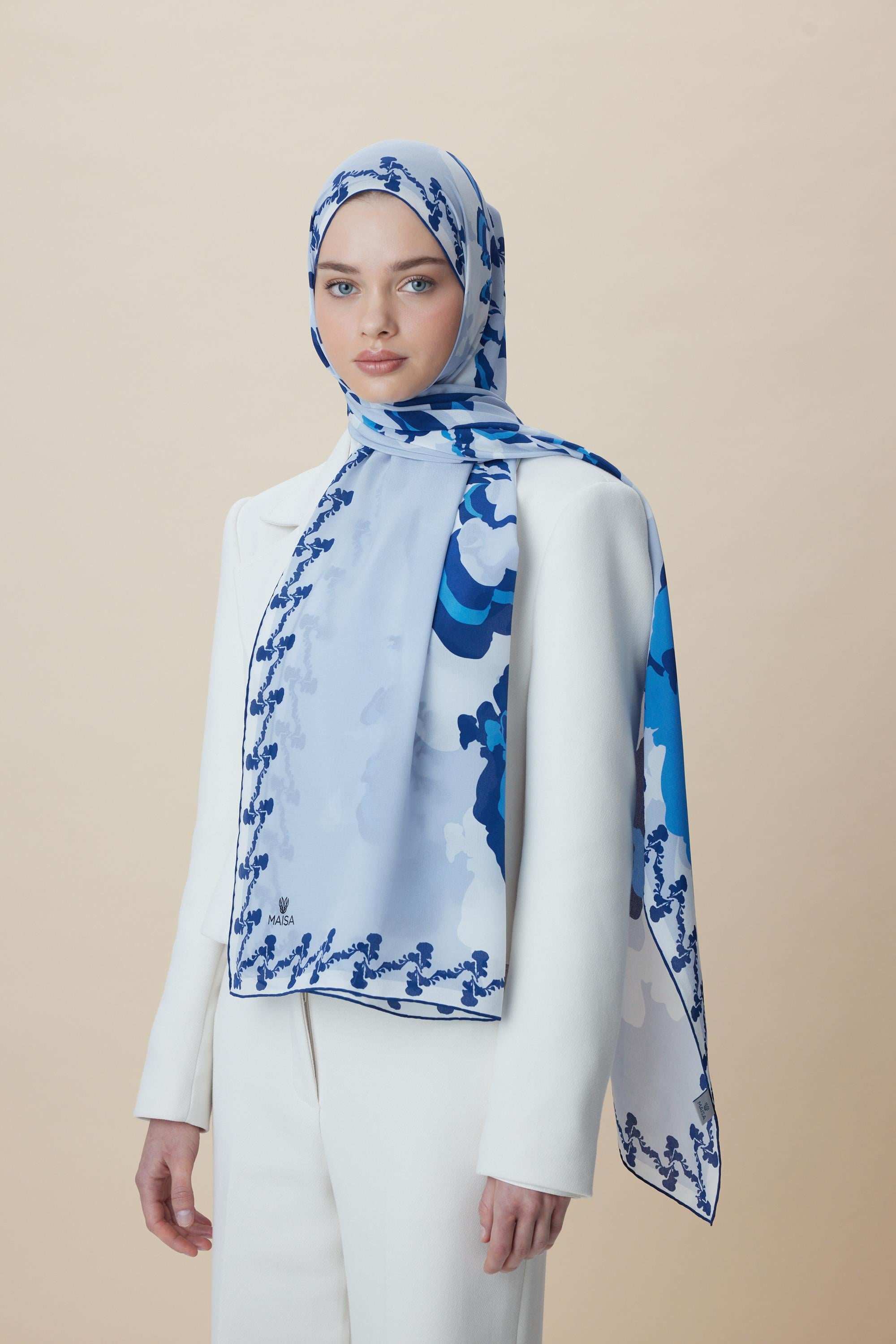 SEDA KREP İPEK ŞAL 70*190 CM - MAVİ