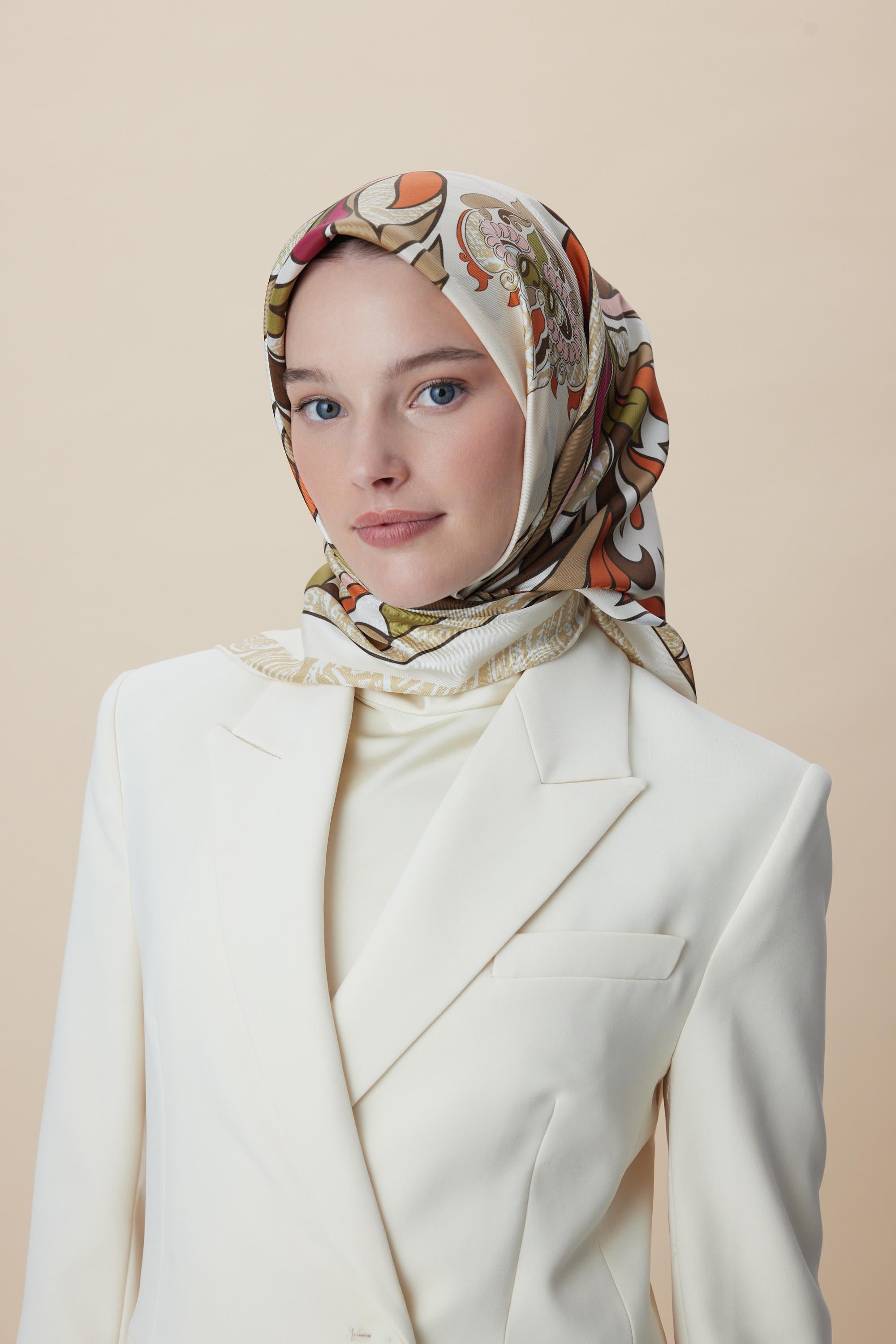 SERA TİVİL İPEK EŞARP 90*90 CM - KAHVERENGİ