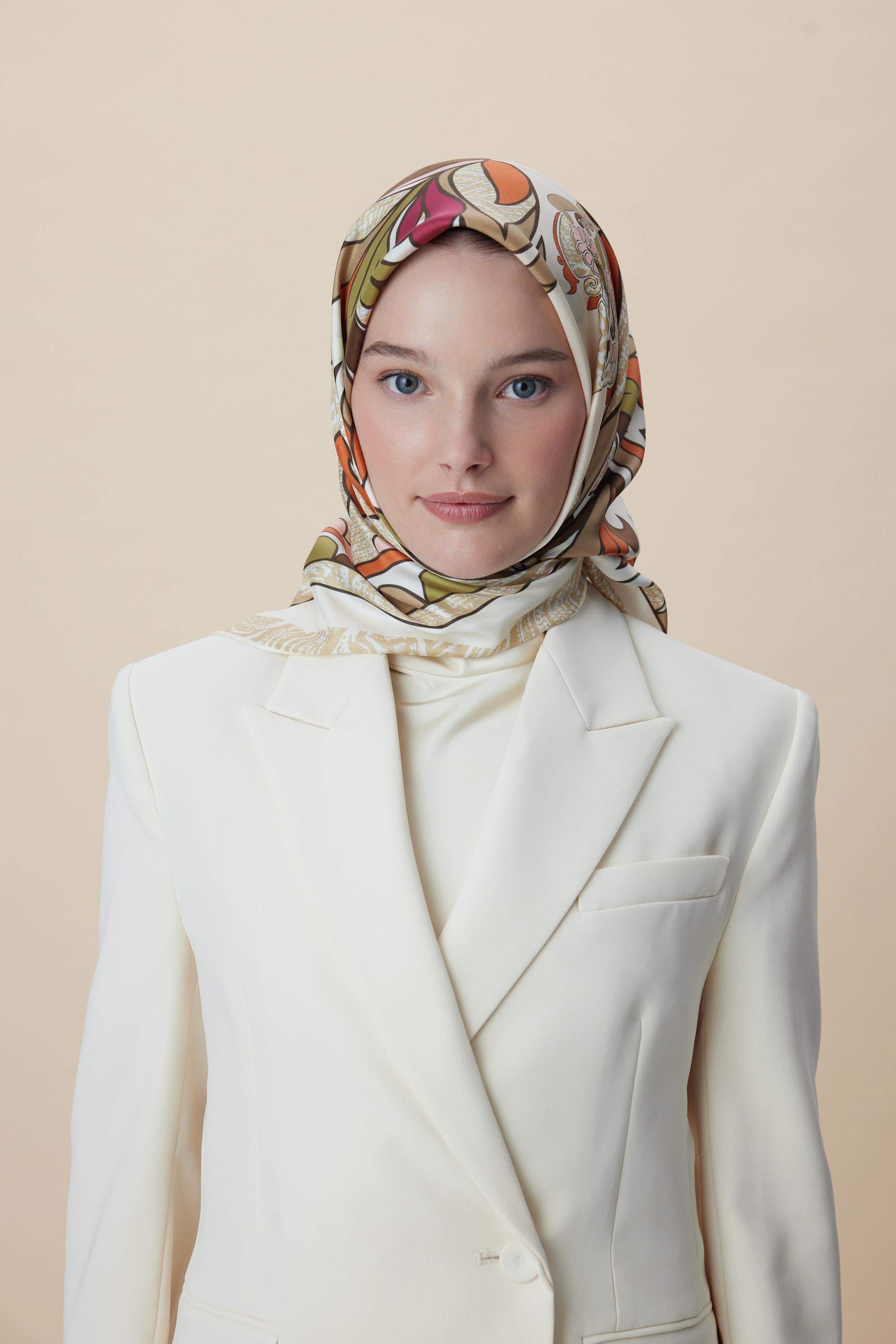 SERA TİVİL İPEK EŞARP 90*90 CM - KAHVERENGİ