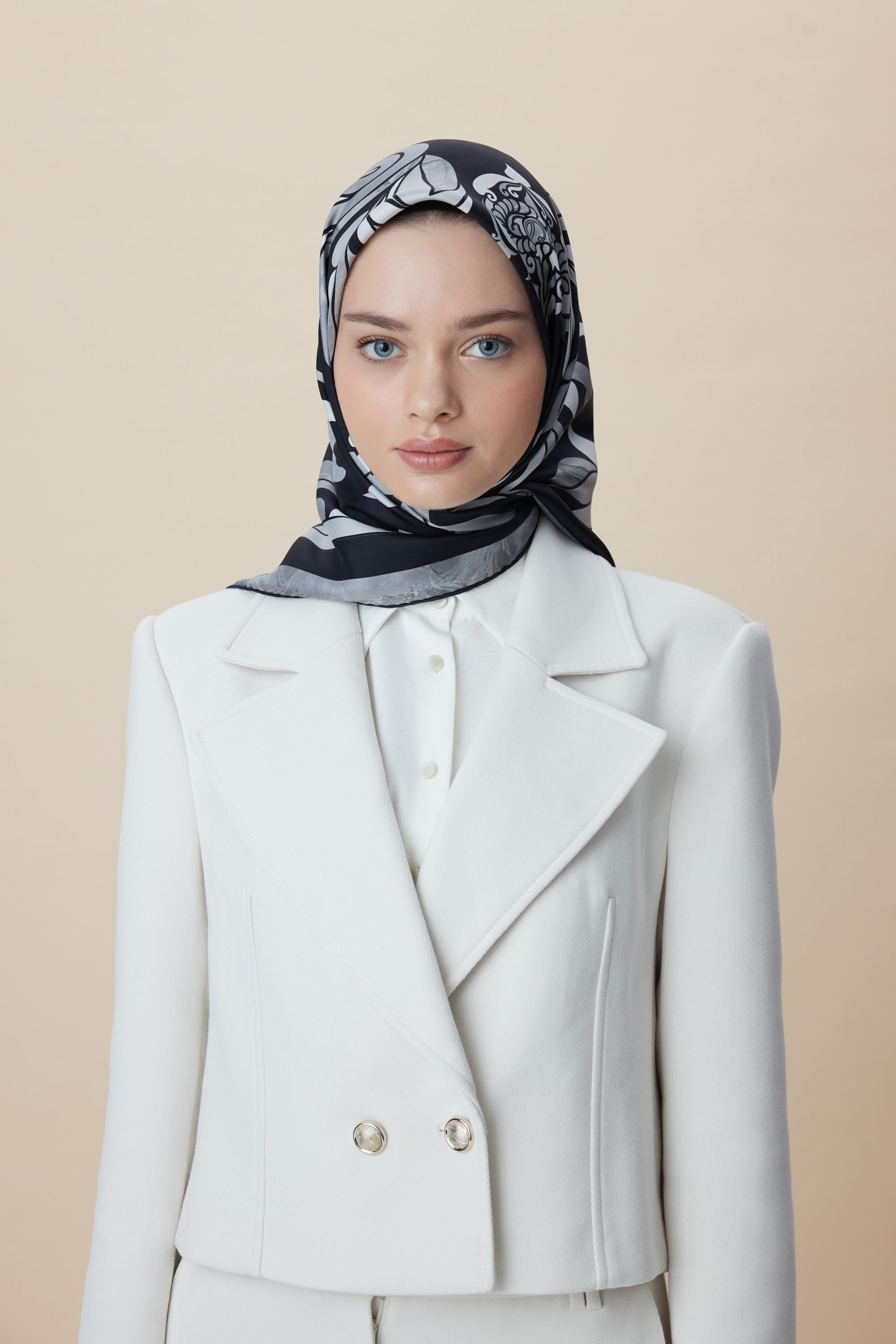 SERA TİVİL İPEK EŞARP 90*90 CM - SİYAH
